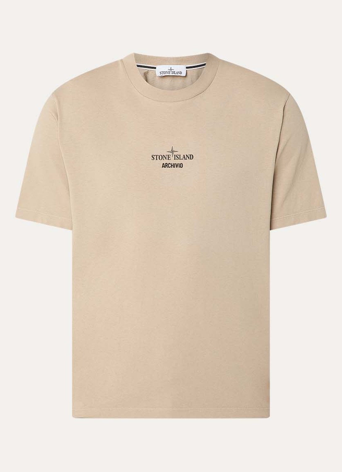 Stone Island S0091 Archivio T-shirt met logo- en backprint - voorkant 4 beige