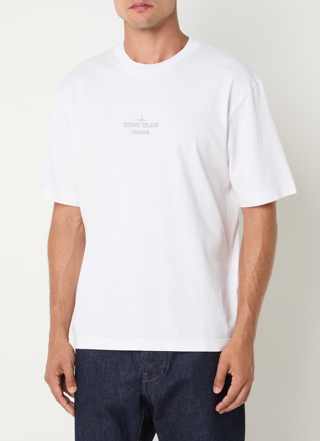 Stone Island S0091 T-shirt met logo- en backprint - achterkant wit