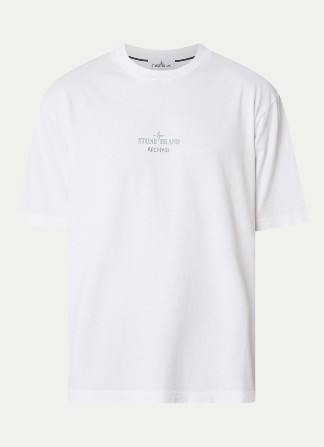 Stone Island S0091 T-shirt met logo- en backprint - voorkant 2 wit