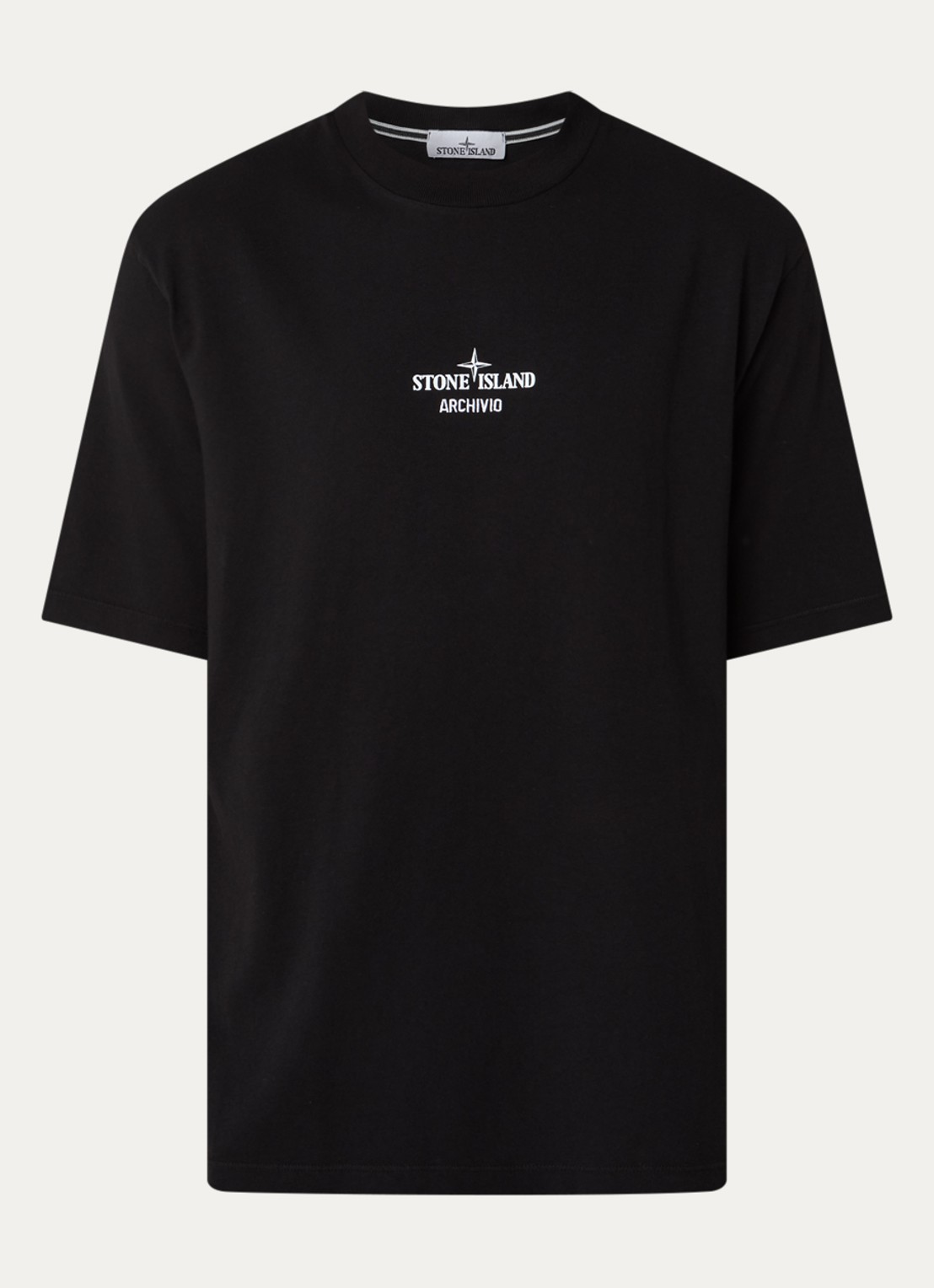 Stone Island S0091 T-shirt met logo- en backprint - voorkant 2 zwart