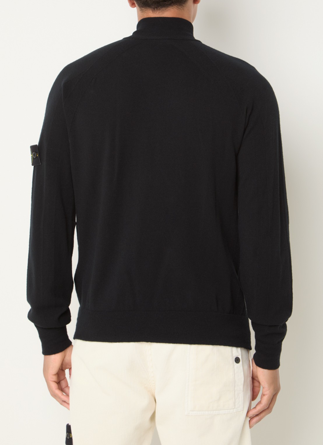 Stone Island S00A1 fijngebreide pullover in wolblend met halve rits - achterkant 3 zwart