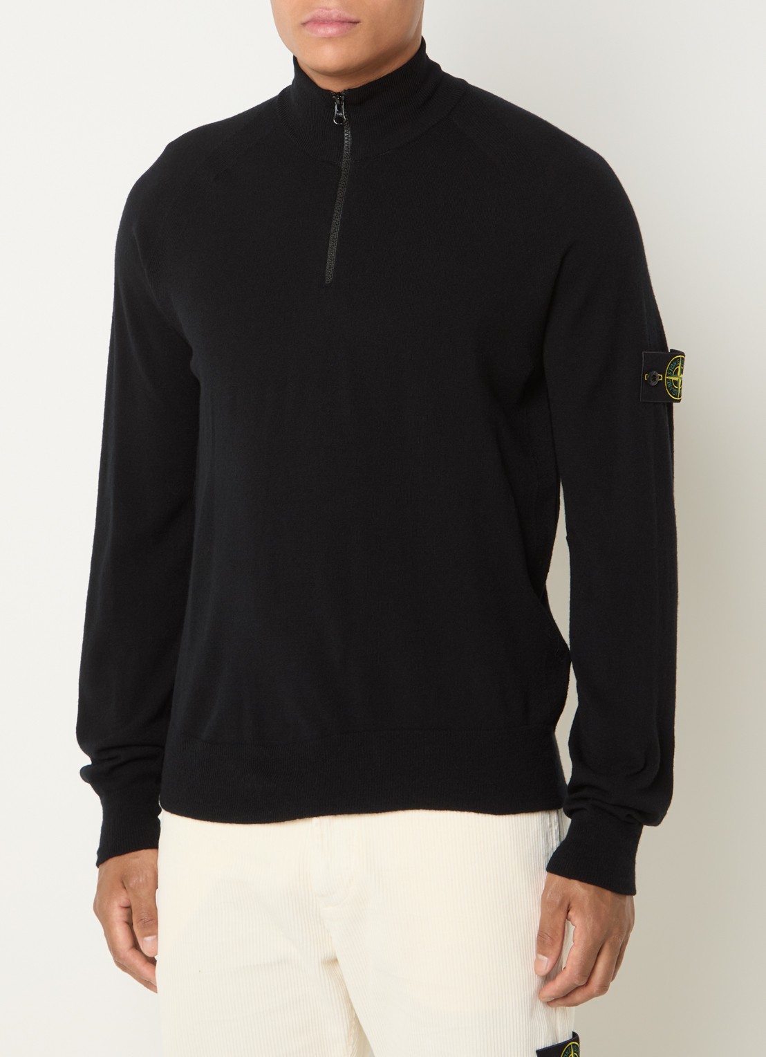 Stone Island S00A1 fijngebreide pullover in wolblend met halve rits - detail zwart