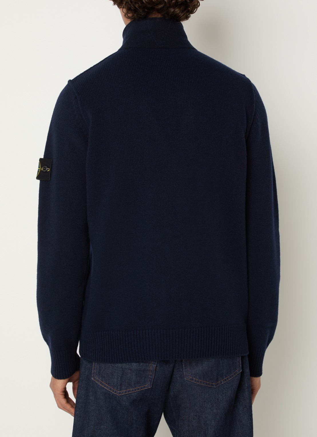 Stone Island S00A3 fIjngebreid vest in wolblend met logo - achterkant donkerblauw