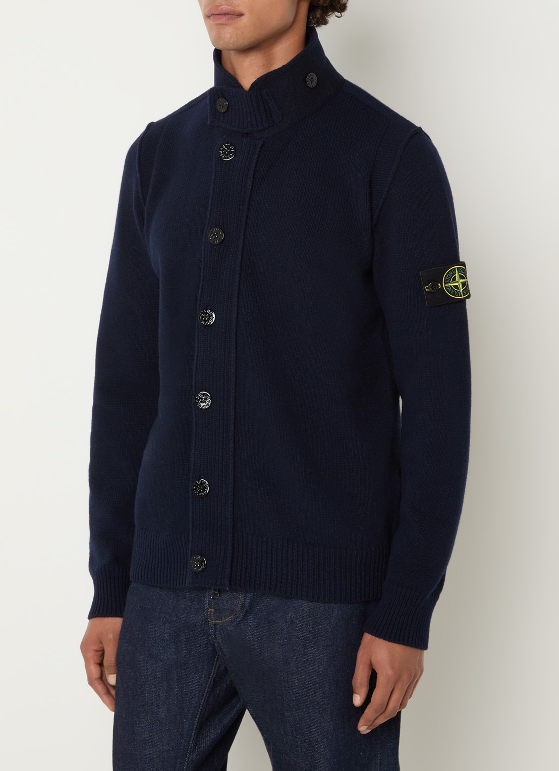 Stone Island S00A3 fIjngebreid vest in wolblend met logo - detail 2 donkerblauw