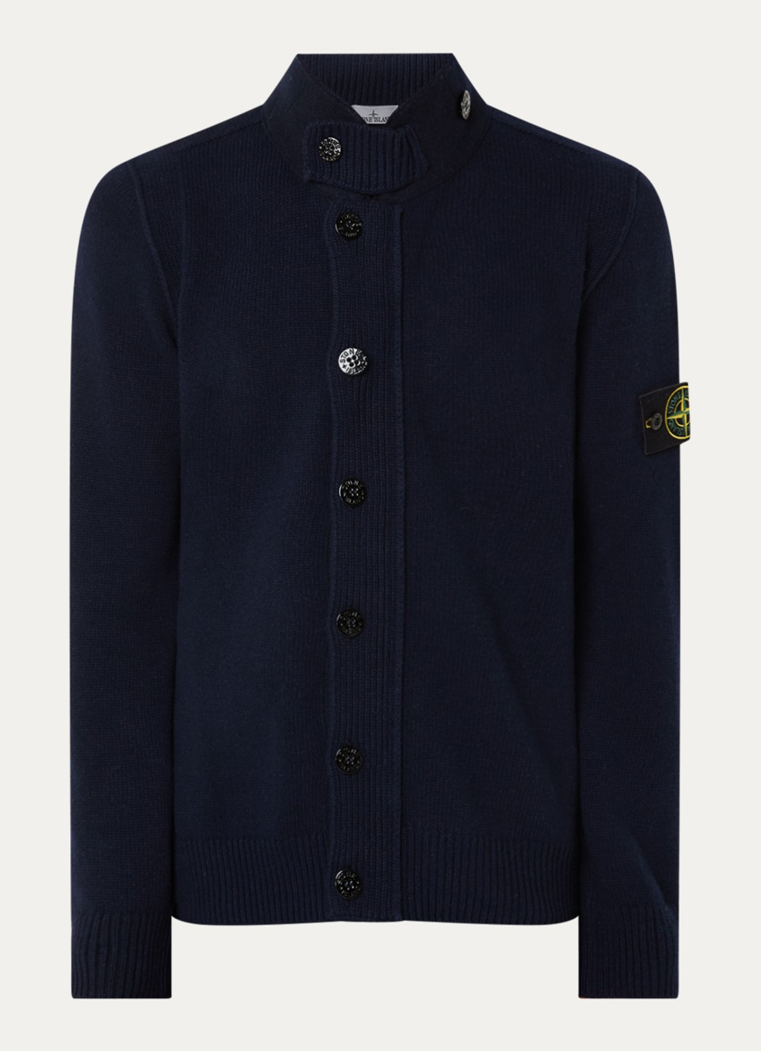 Stone Island S00A3 fIjngebreid vest in wolblend met logo - voorkant 4 donkerblauw