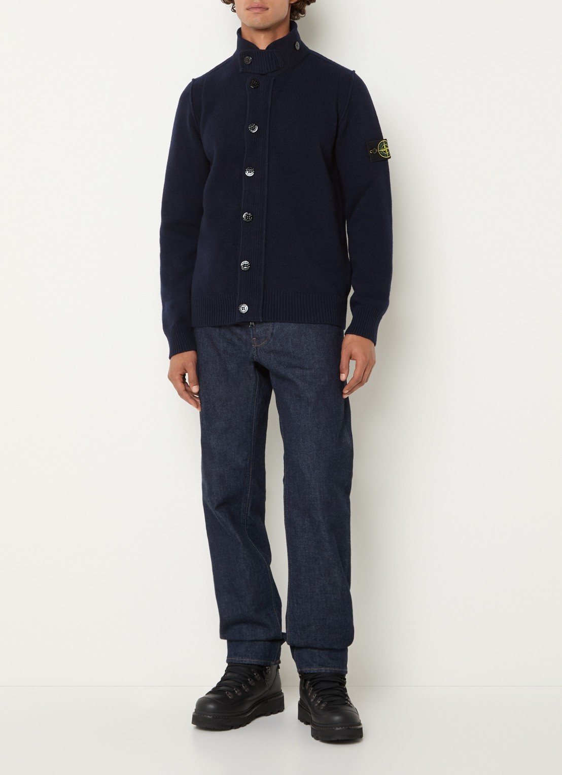 Stone Island S00A3 fIjngebreid vest in wolblend met logo - voorkant 5 donkerblauw