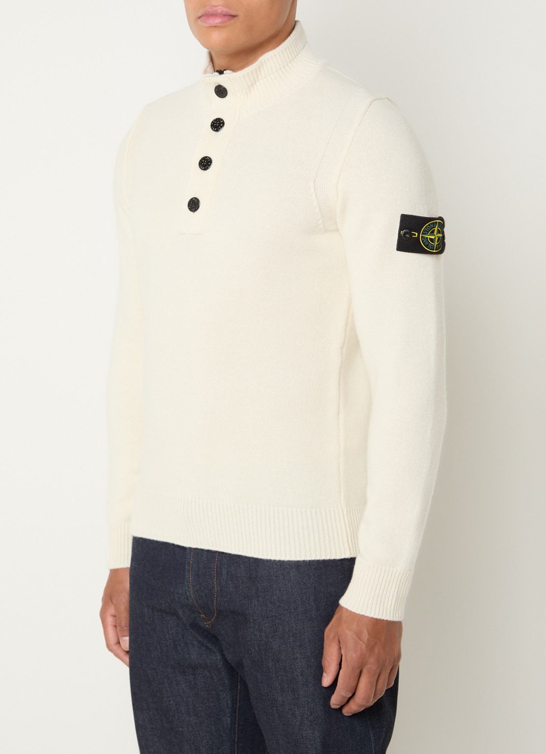 Stone Island S00A3 fijngebreide trui in wolblend met logo - detail 2 ivoor