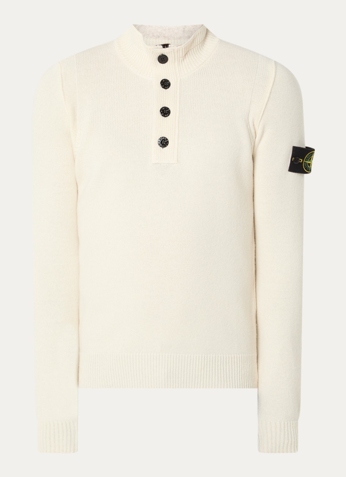 Stone Island S00A3 fijngebreide trui in wolblend met logo - voorkant 4 ivoor