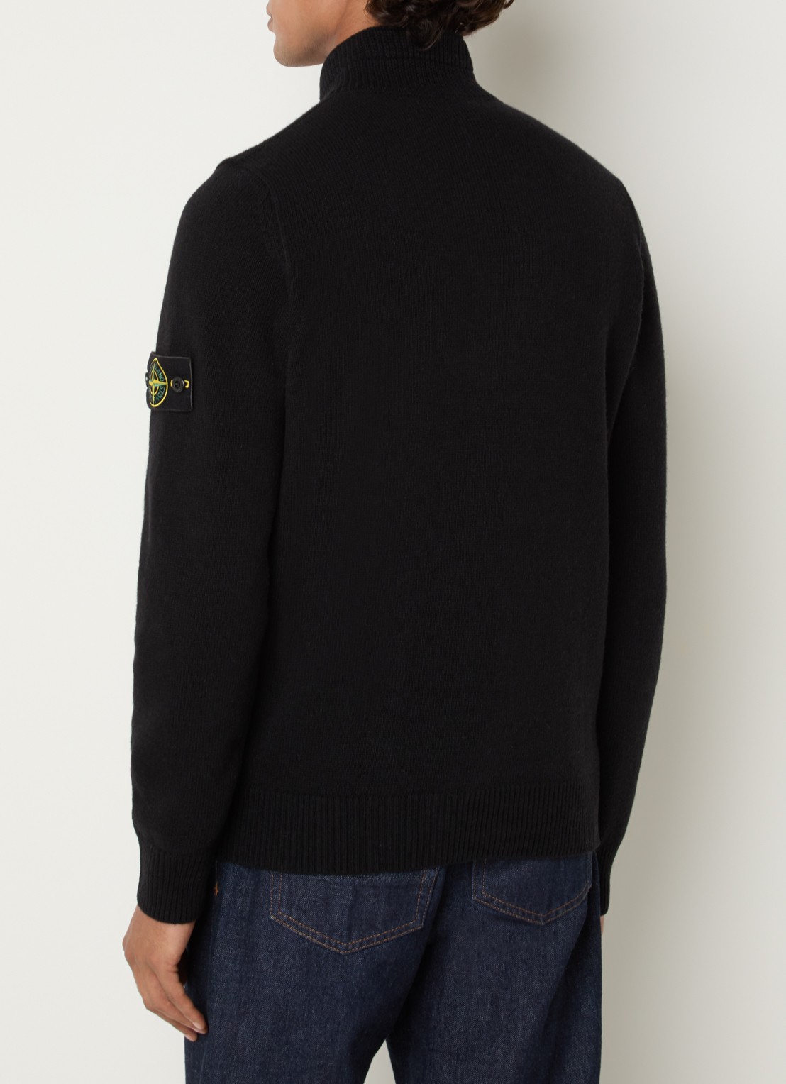 Stone Island S00A3 fijngebreide trui in wolblend met logo - achterkant zwart