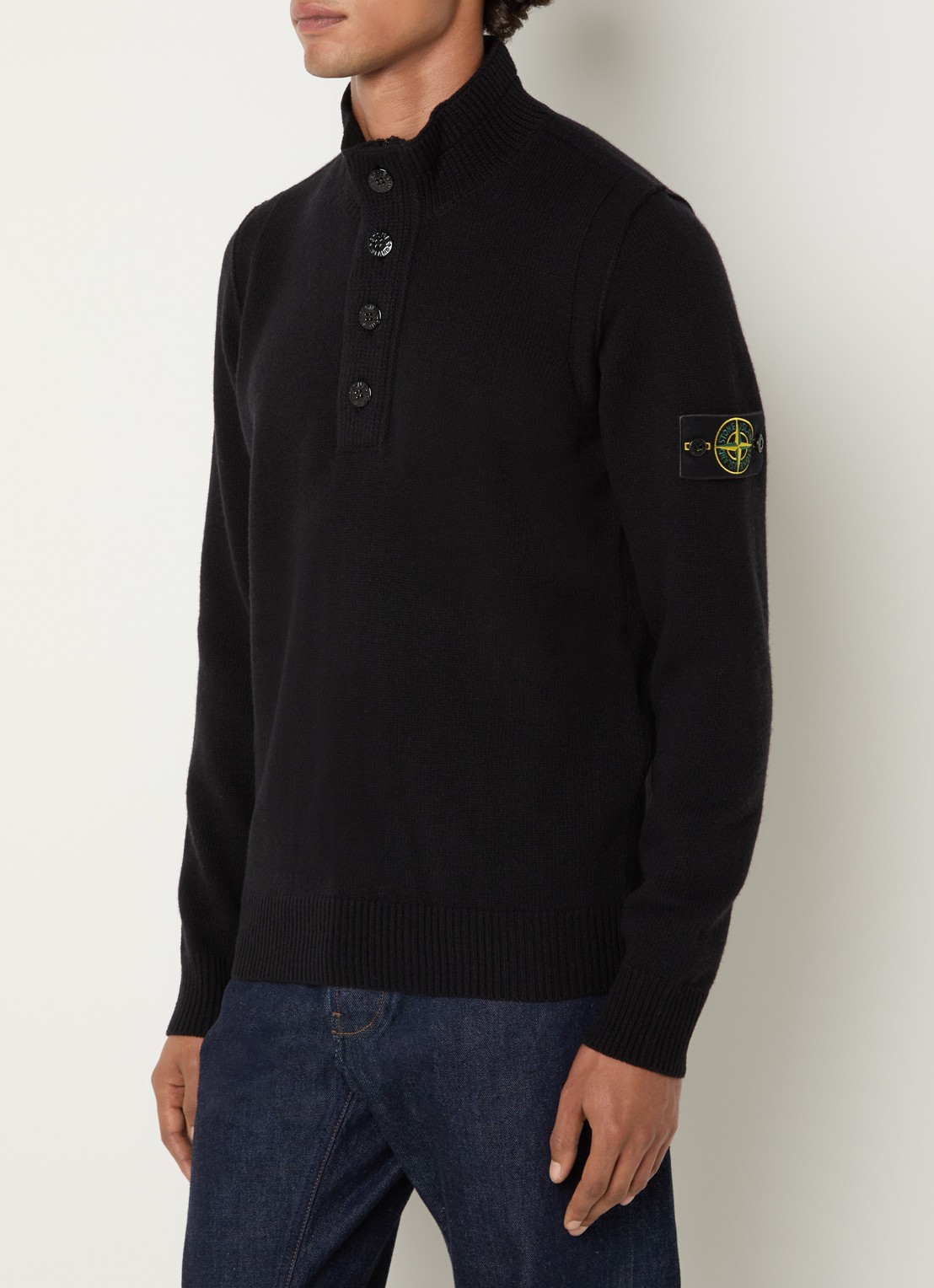 Stone Island S00A3 fijngebreide trui in wolblend met logo - detail 2 zwart