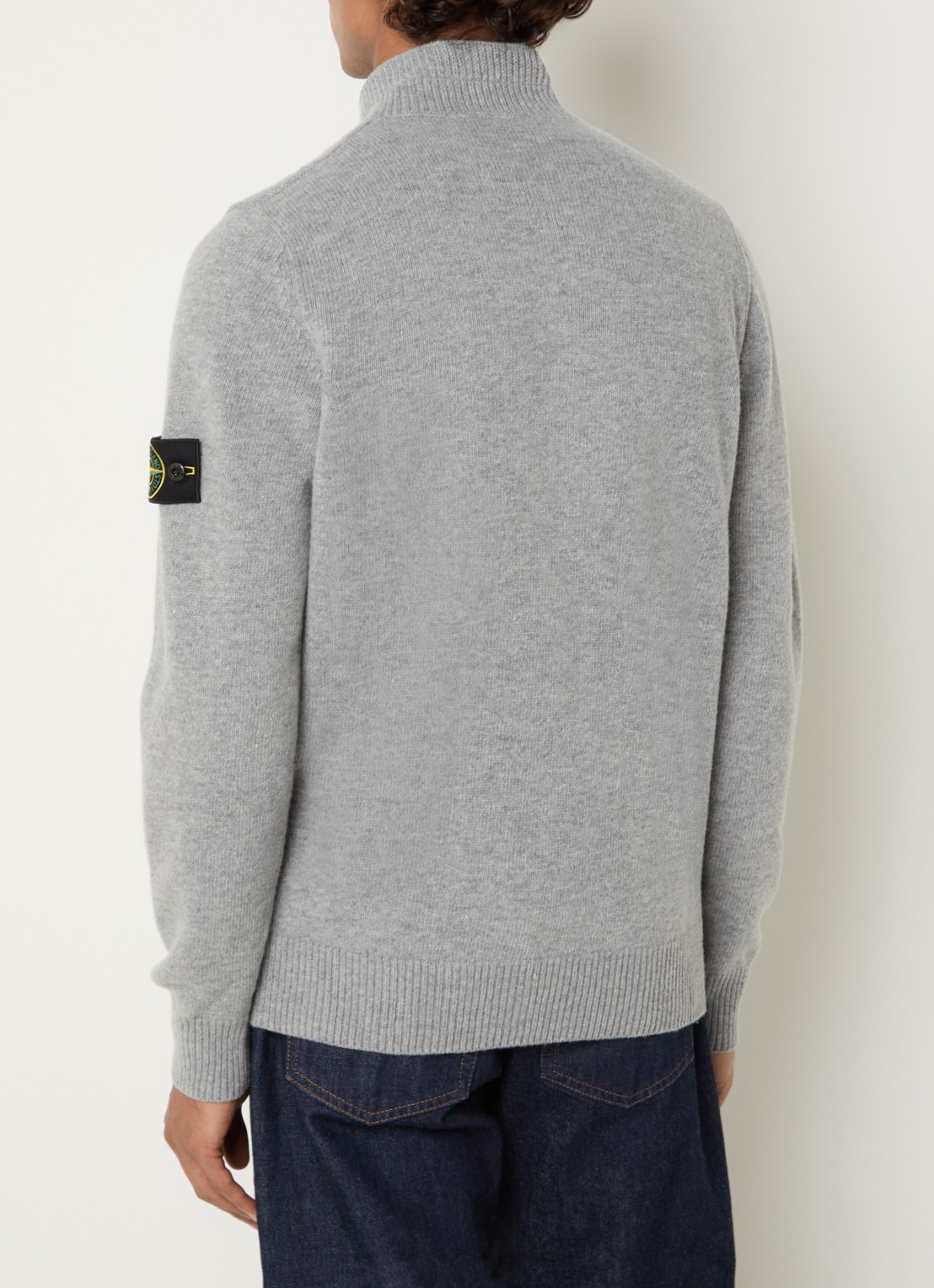 Stone Island S00A3 fijngebreide trui in wolblend met logo - achterkant 5 lichtgrijs