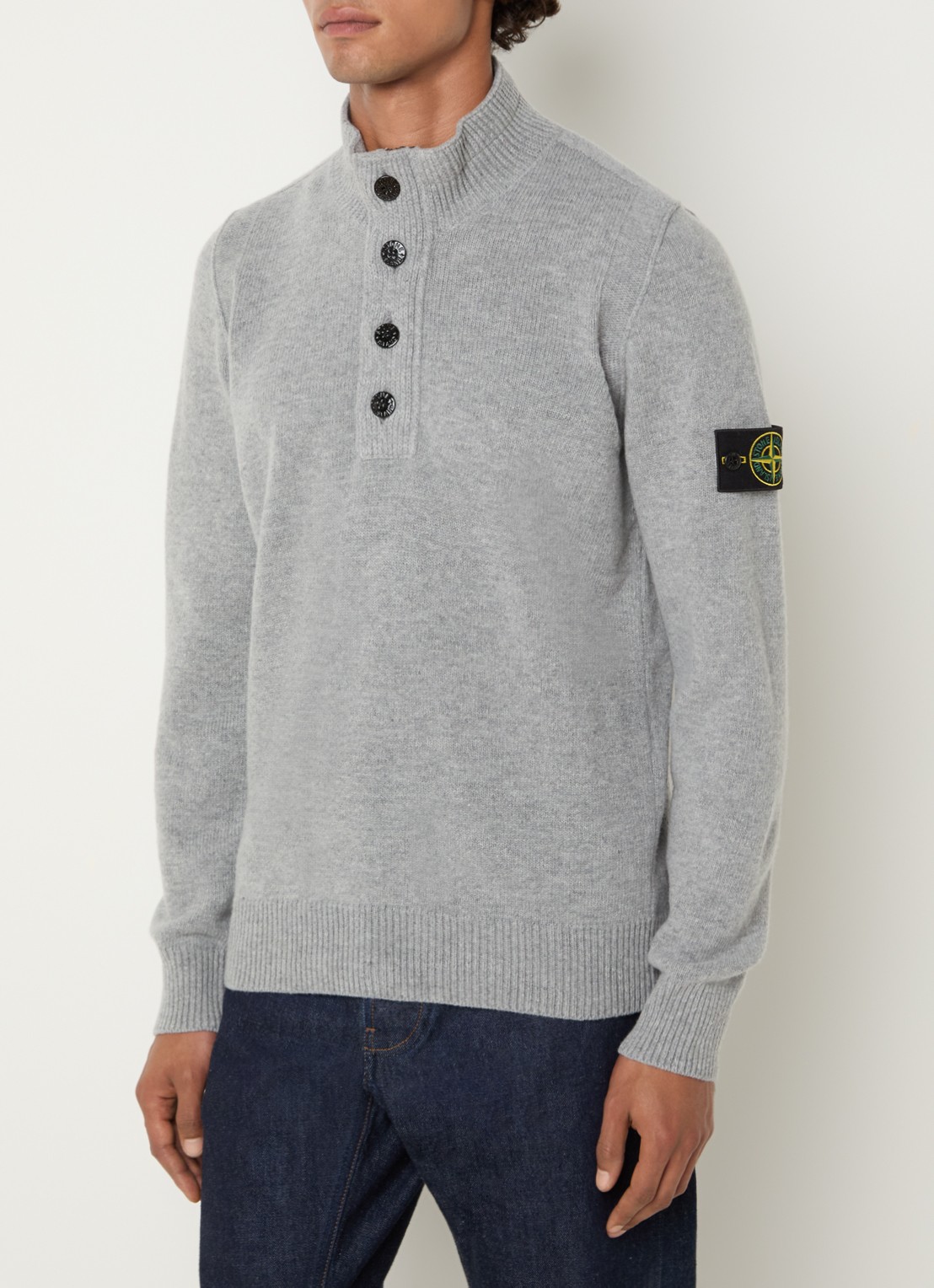 Stone Island S00A3 fijngebreide trui in wolblend met logo - detail lichtgrijs