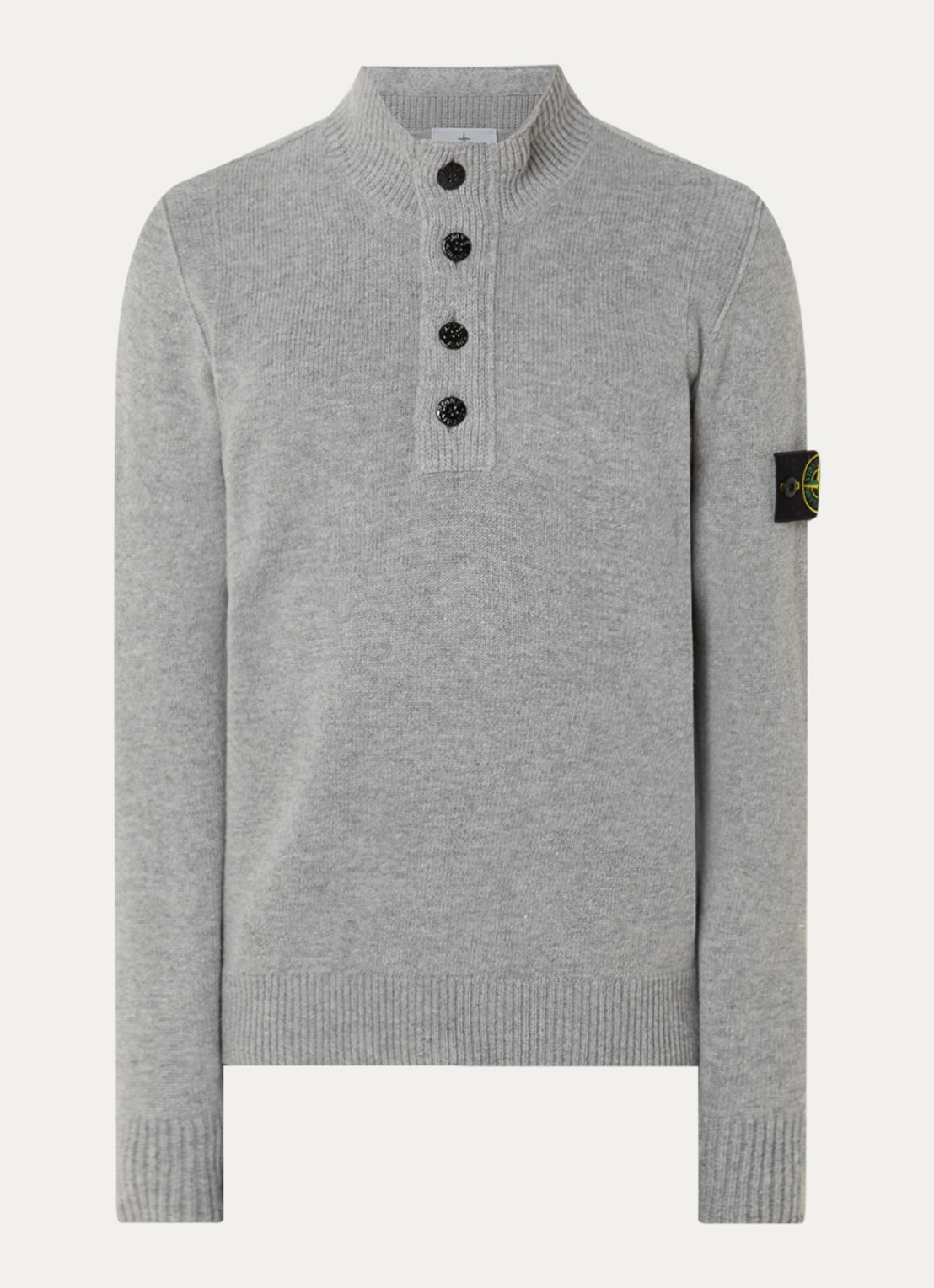 Stone Island S00A3 fijngebreide trui in wolblend met logo - voorkant 3 lichtgrijs