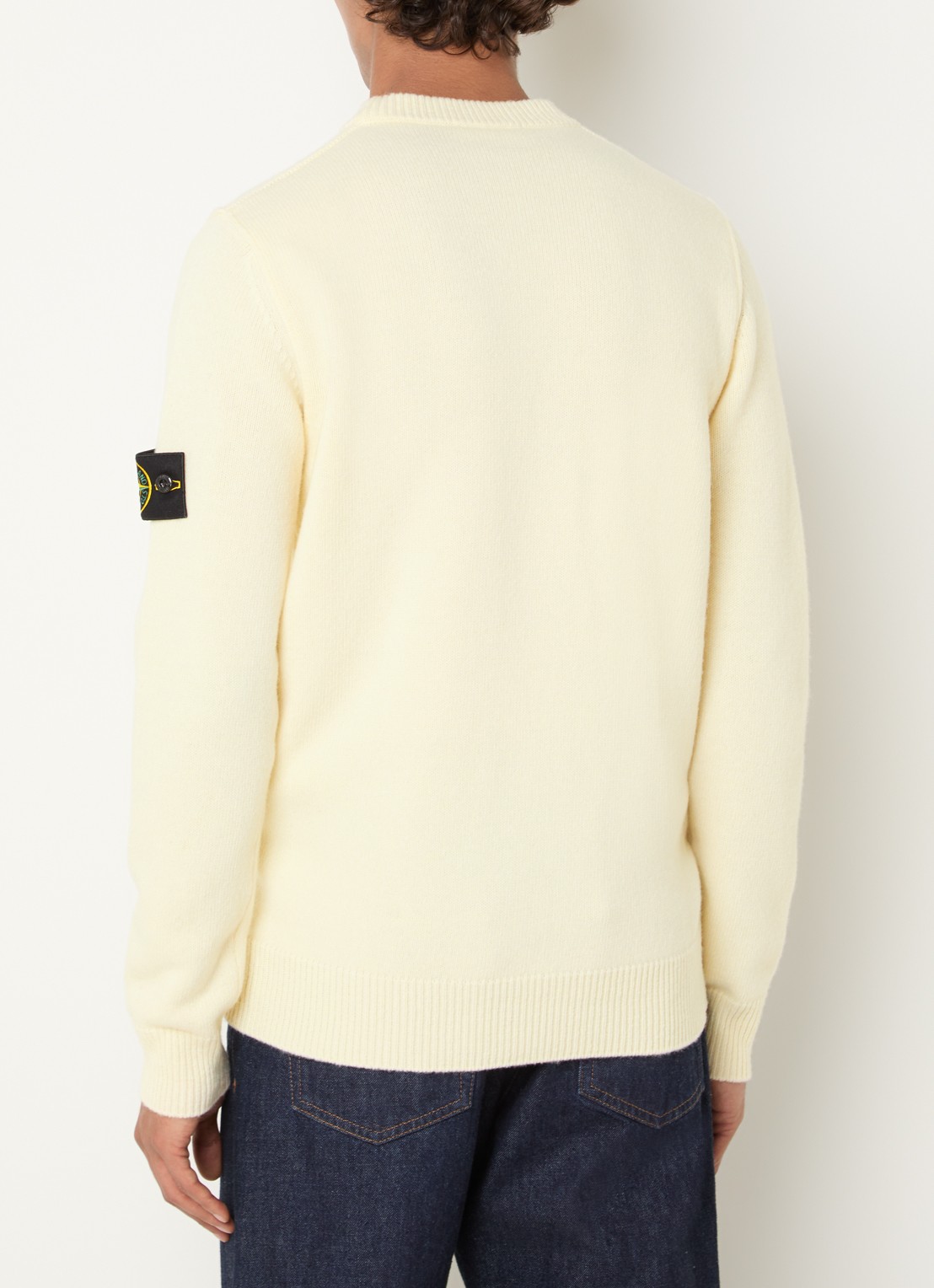 Stone Island S00A3 fijngebreide trui in wolblend met logo - achterkant 5 gebroken wit