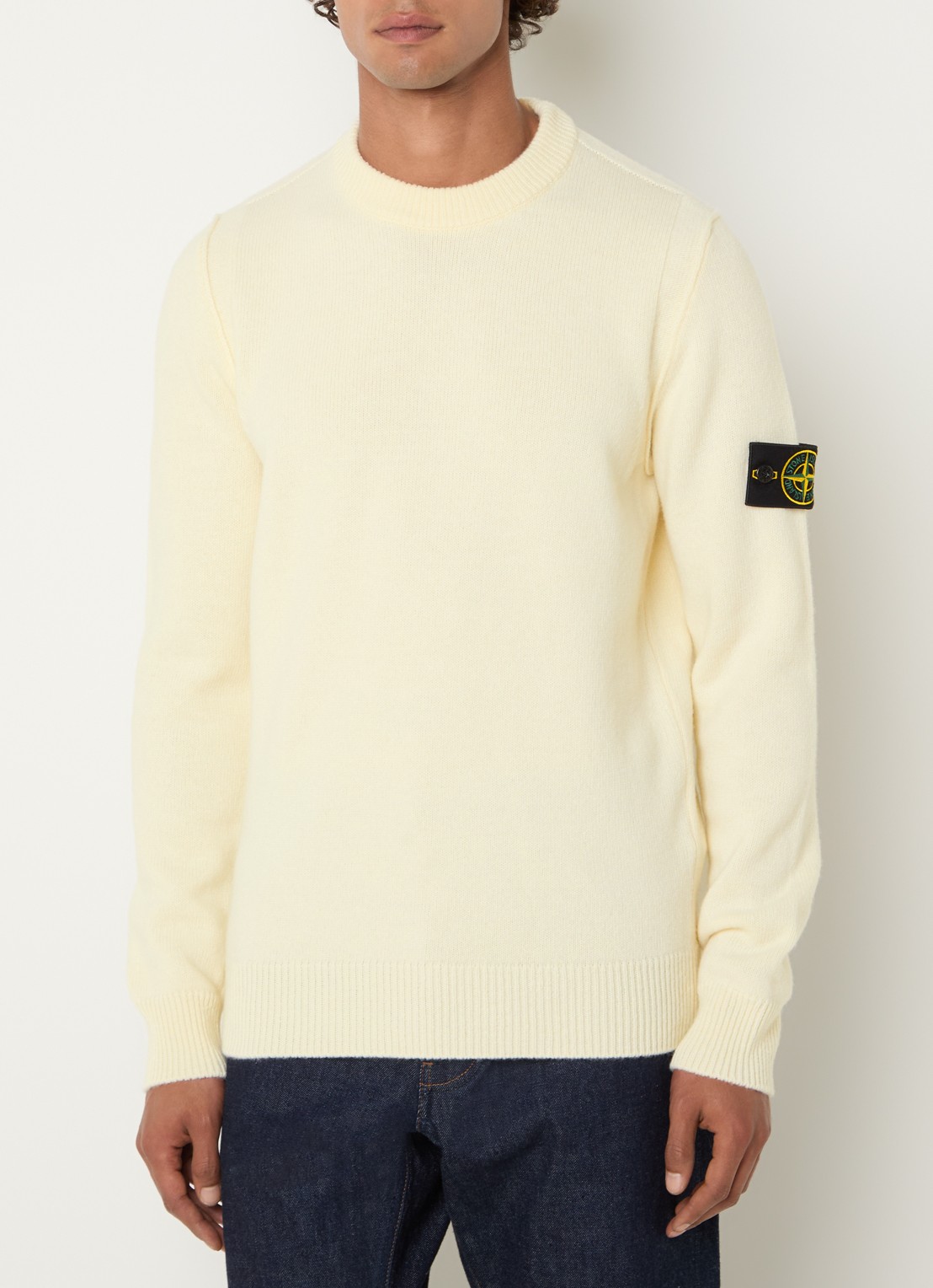 Stone Island S00A3 fijngebreide trui in wolblend met logo - detail 3 gebroken wit