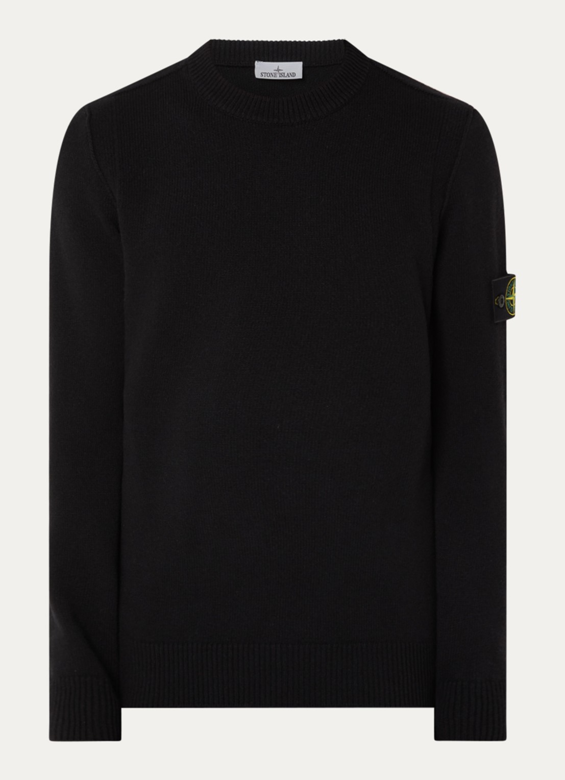 Stone Island S00A3 fijngebreide trui in wolblend met logo - voorkant zwart