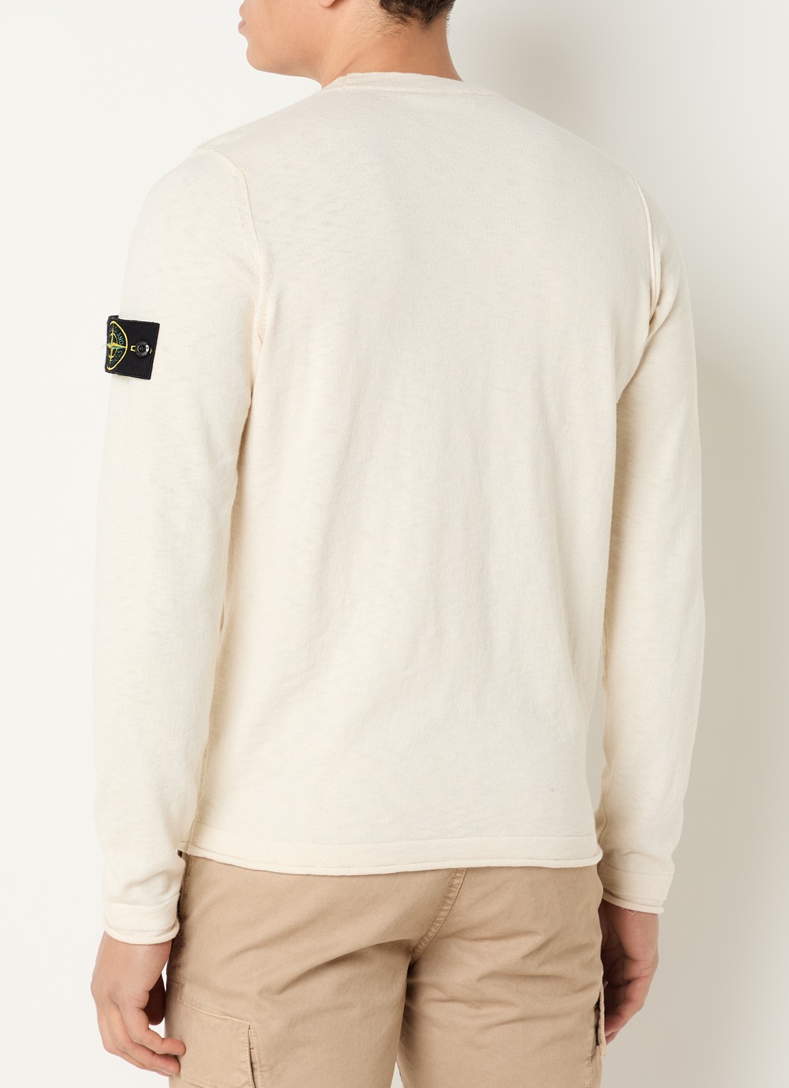 Stone Island S00B0 fijngebreide pullover met logo - achterkant creme