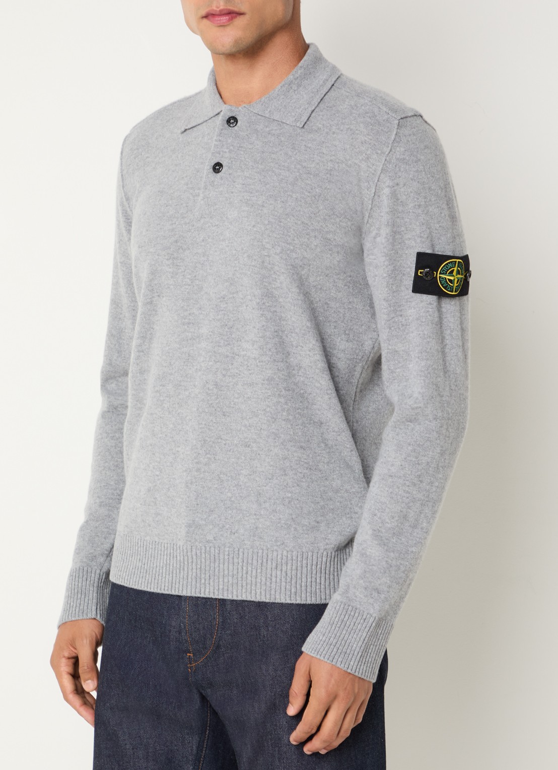 Stone Island S00B4 fijngebreide trui van scheerwol met polokraag - detail 3 grijs