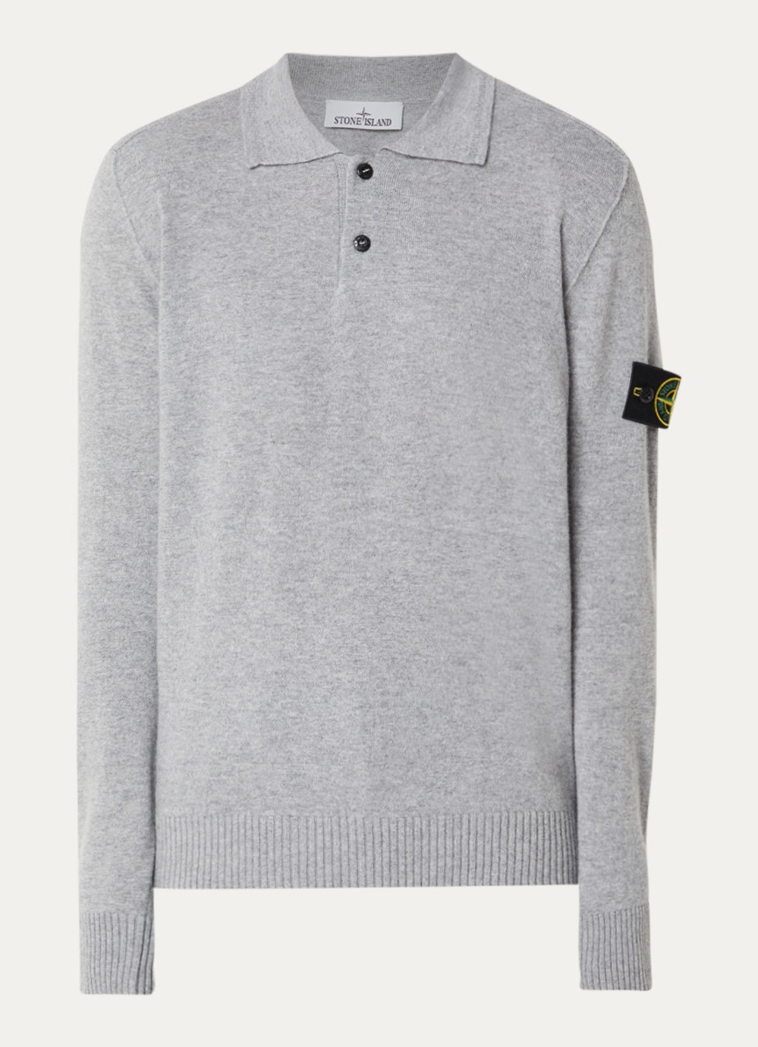 Stone Island S00B4 fijngebreide trui van scheerwol met polokraag - voorkant grijs