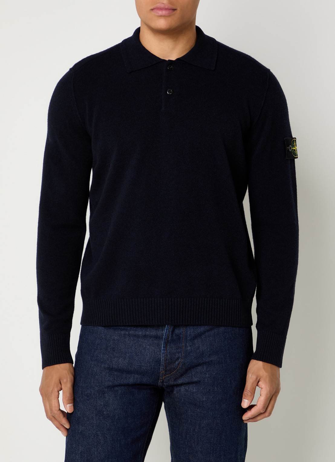 Stone Island S00B4 fijngebreide trui van scheerwol met polokraag - detail 4 donkerblauw