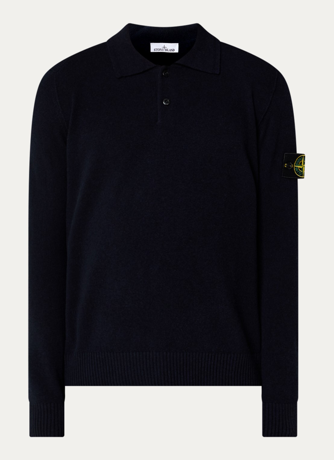 Stone Island S00B4 fijngebreide trui van scheerwol met polokraag - voorkant donkerblauw