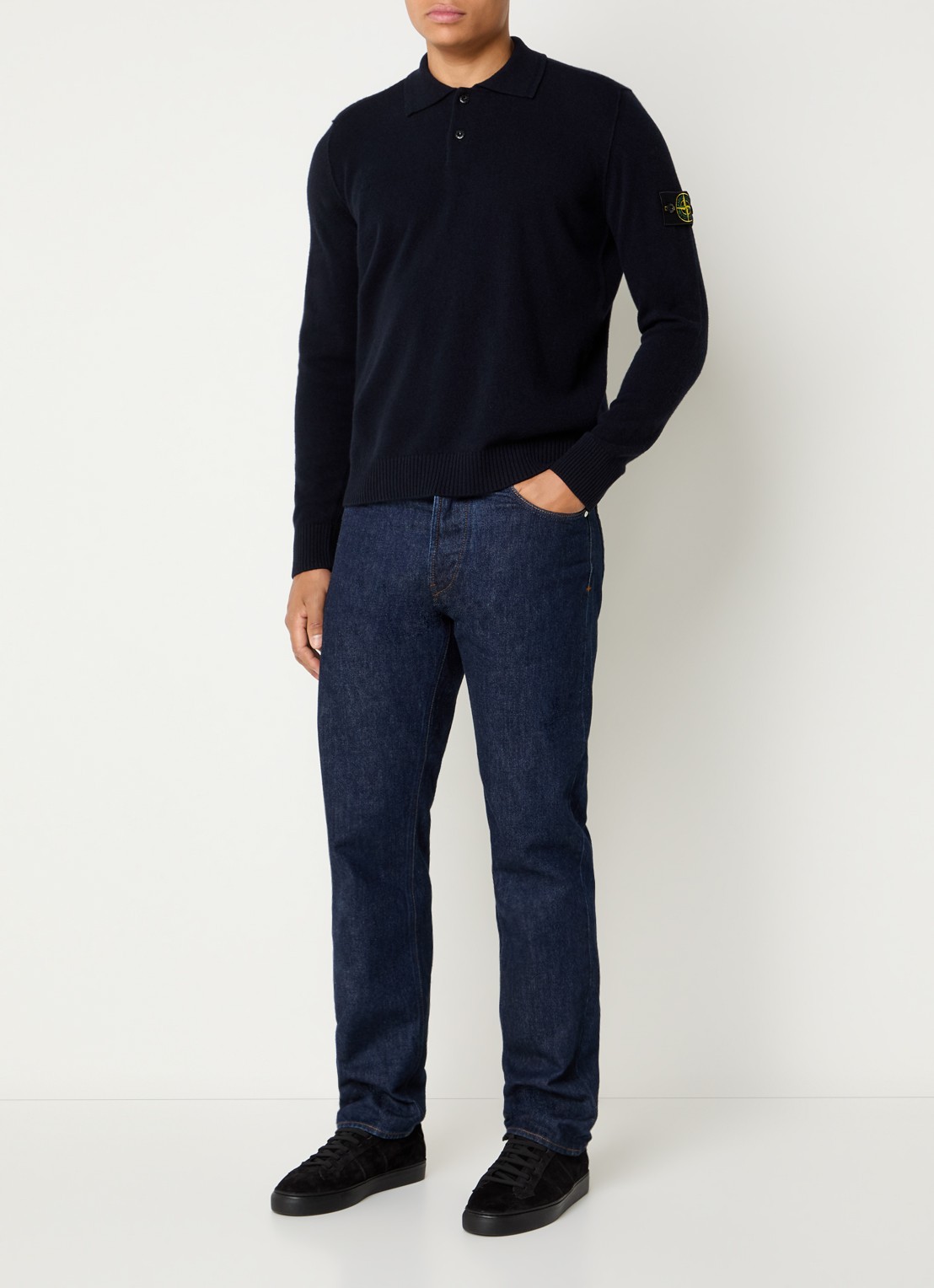 Stone Island S00B4 fijngebreide trui van scheerwol met polokraag - voorkant 2 donkerblauw