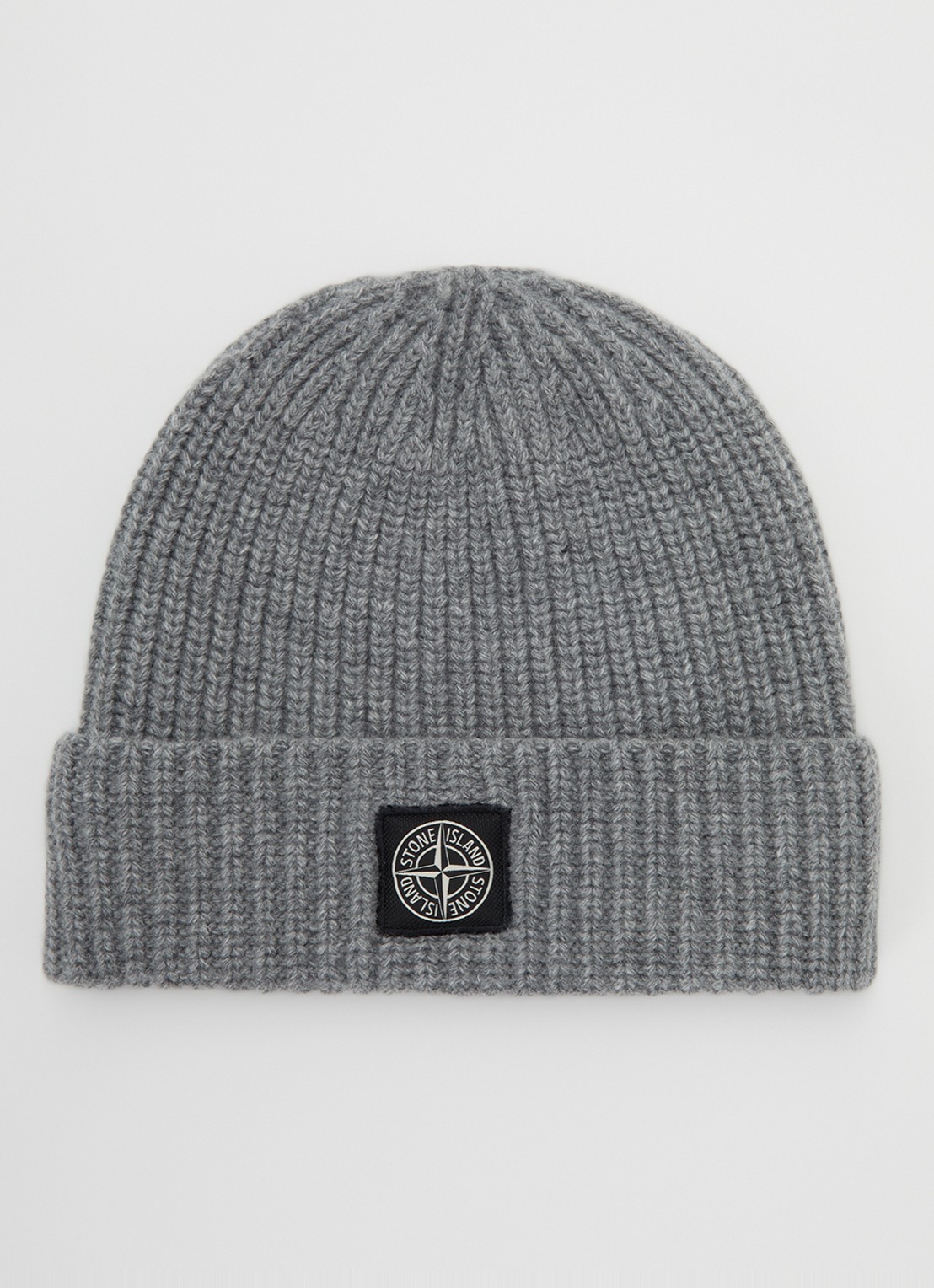 Stone Island S00B4 grofgebreide muts met logo - voorkant grijs