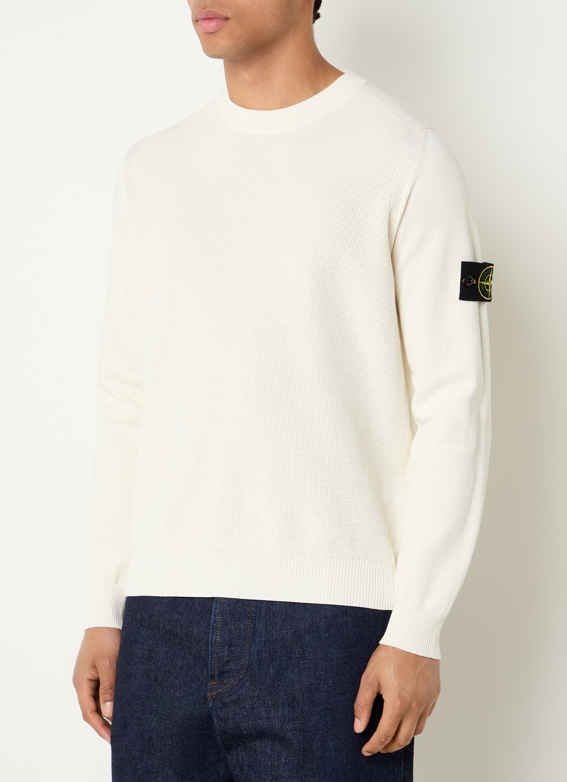 Stone Island S00B5 fijngebreide trui met logoborduring - detail 3 ivoor