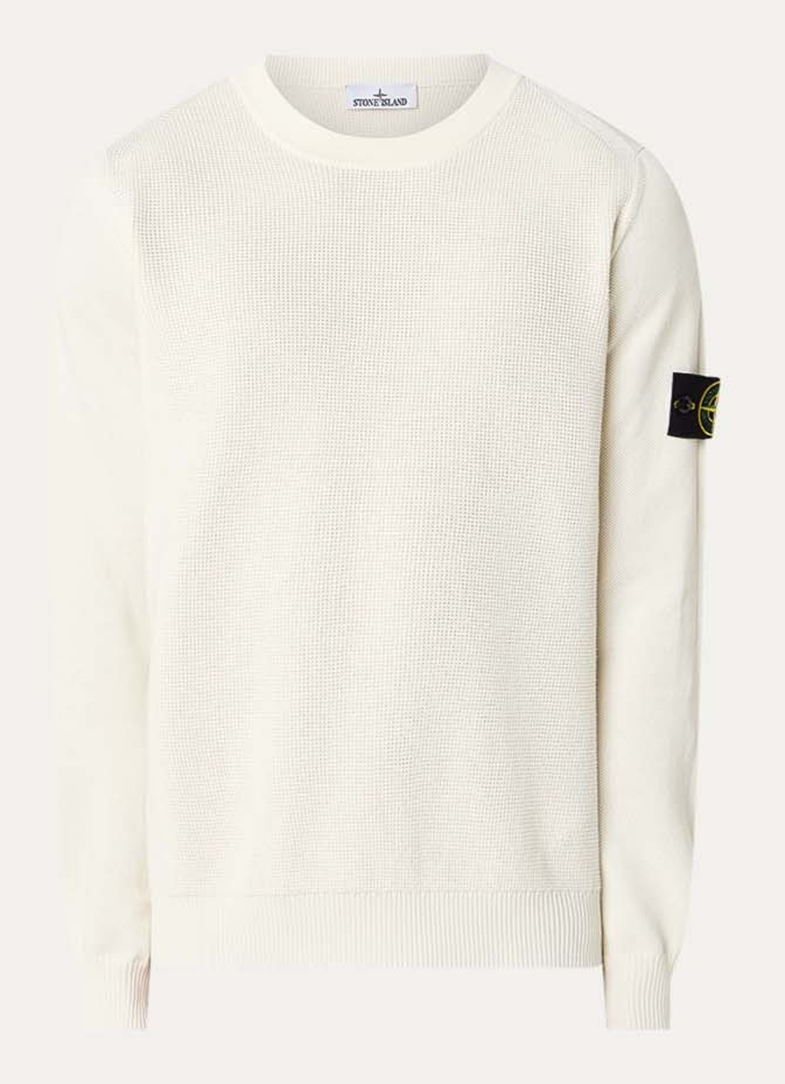 Stone Island S00B5 fijngebreide trui met logoborduring - voorkant ivoor