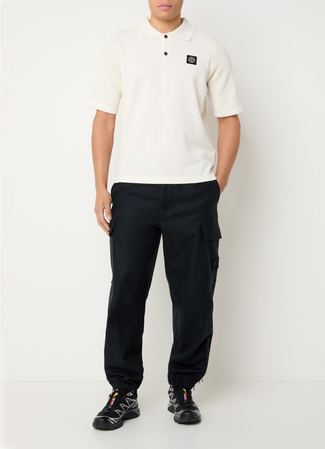 Stone Island S00B5 regular fit polo met logo - voorkant 5 gebroken wit