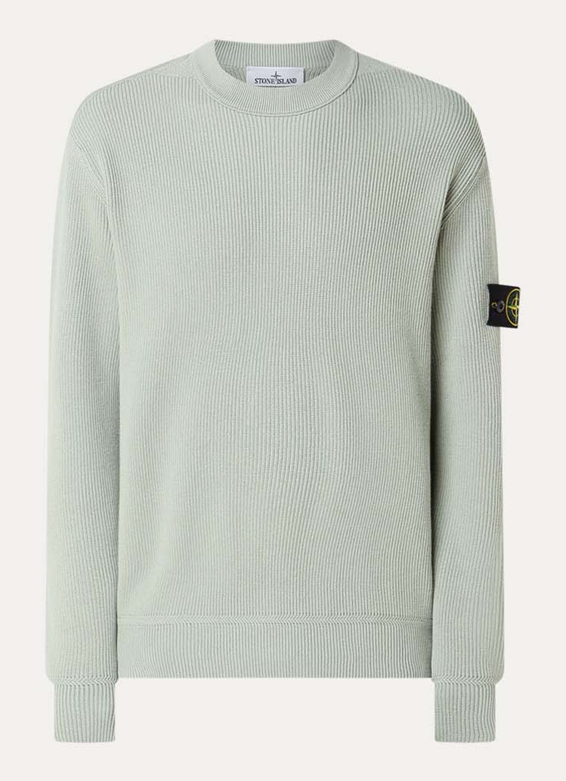 Stone Island S00D8 fijngebreide trui met logo - voorkant lindegroen