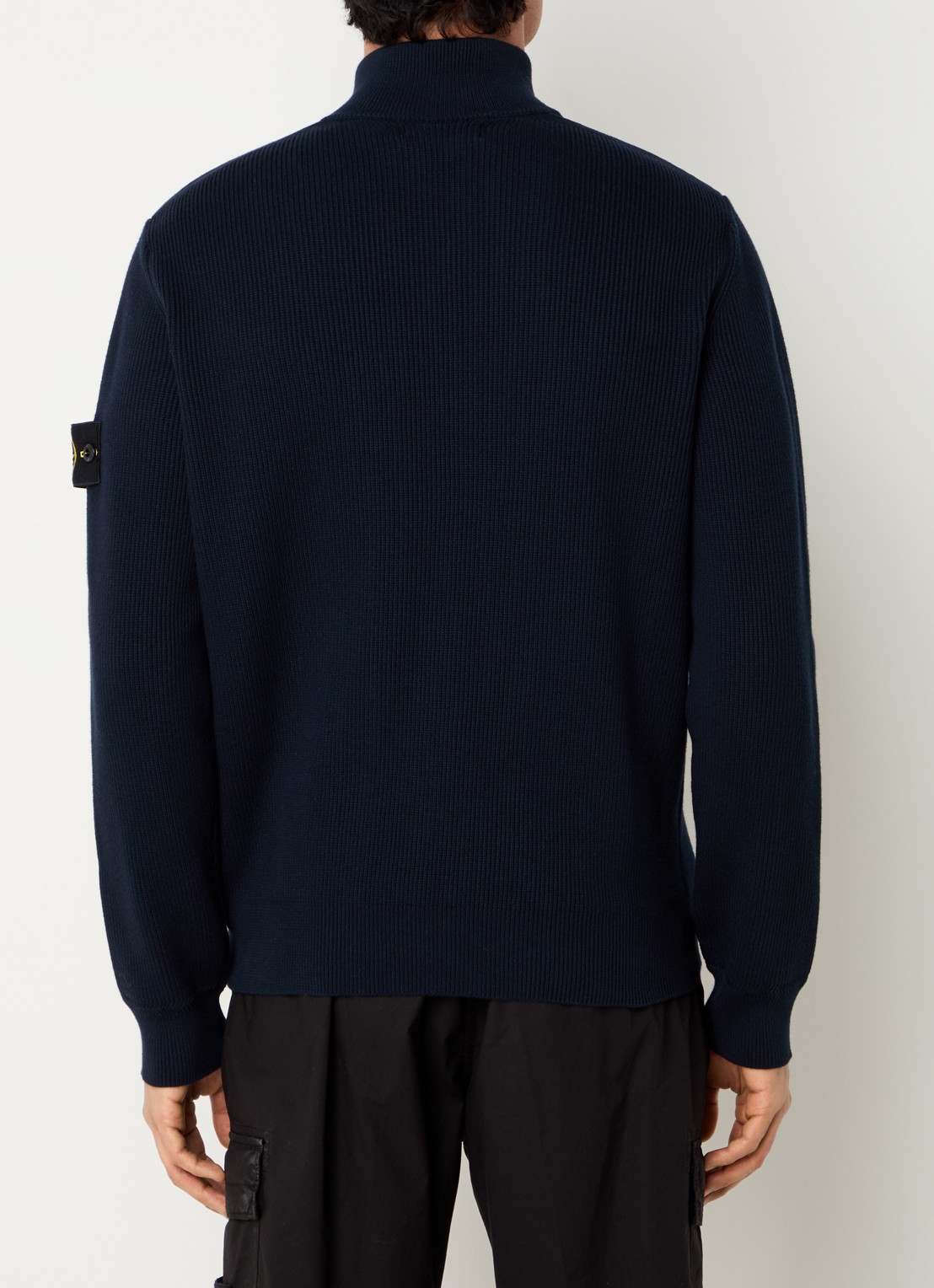 Stone Island S00D8 ribgebreid vest met logo - achterkant 5 donkerblauw