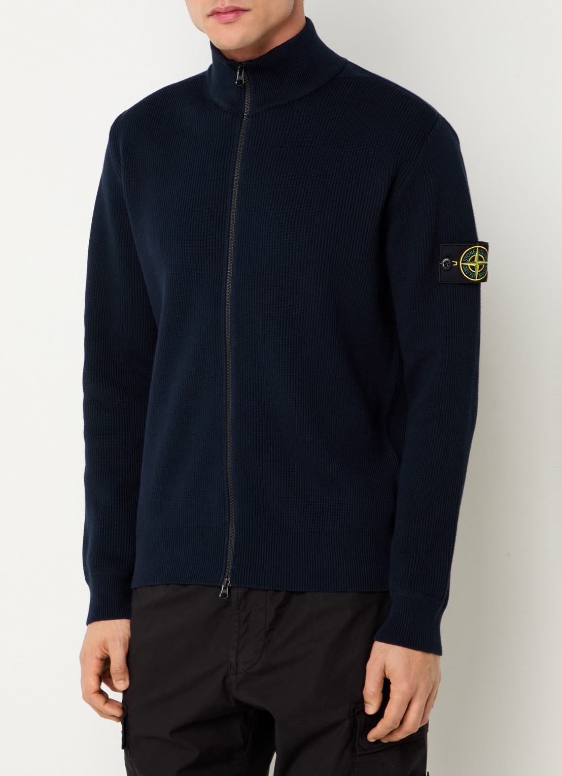 Stone Island S00D8 ribgebreid vest met logo - detail 3 donkerblauw