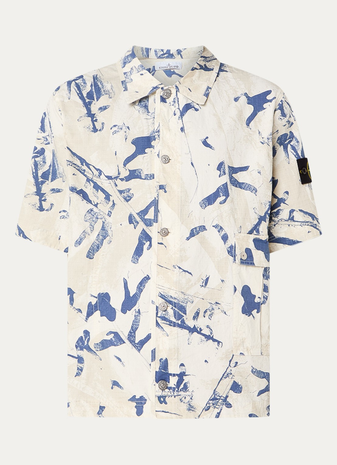 Stone Island S00E1 regular fit overhemd met print en opgestikte zakken - voorkant beige