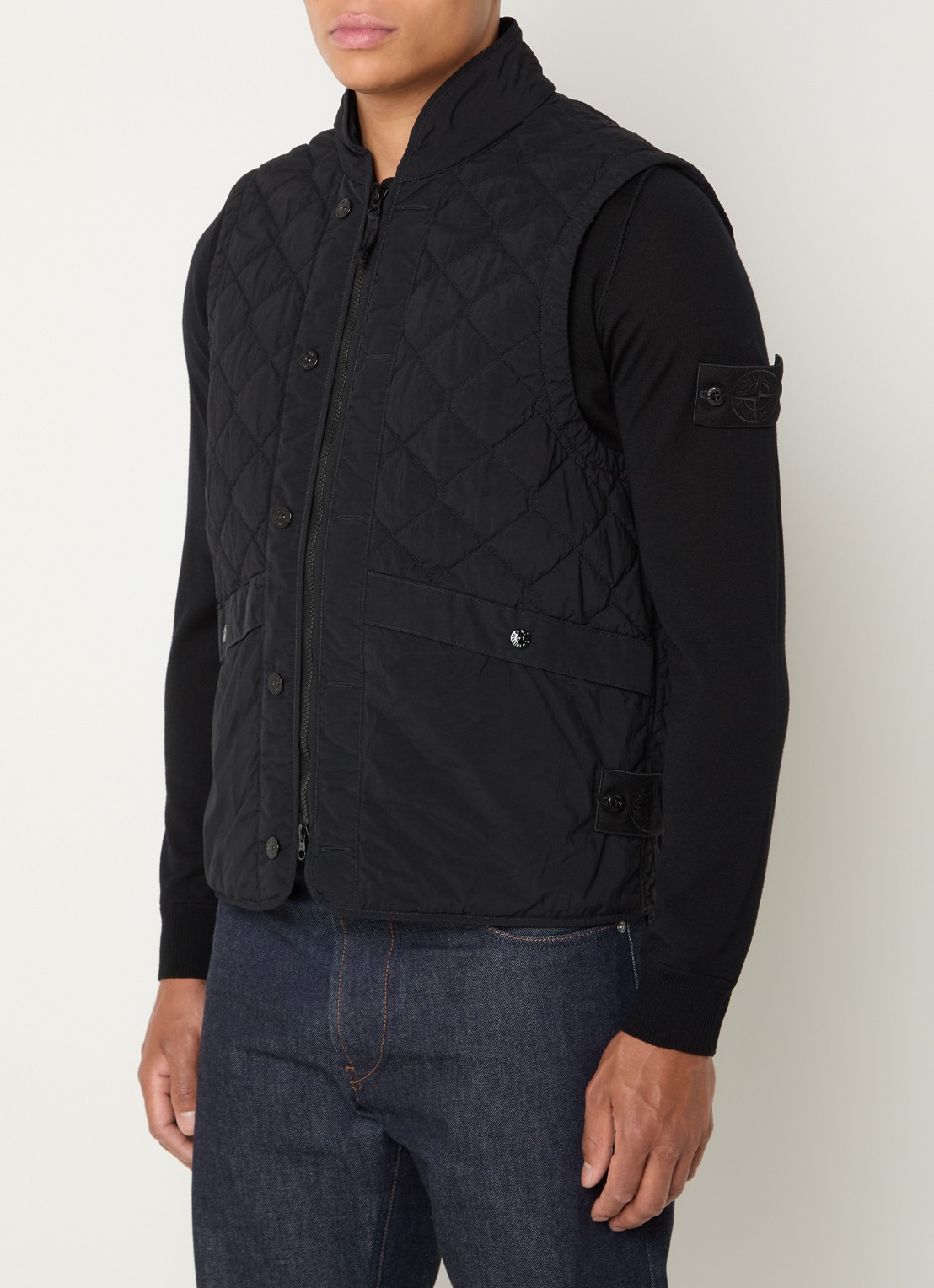 Stone Island S00F6 gewatteerde bodywarmer met quilt patroon - detail 3 zwart
