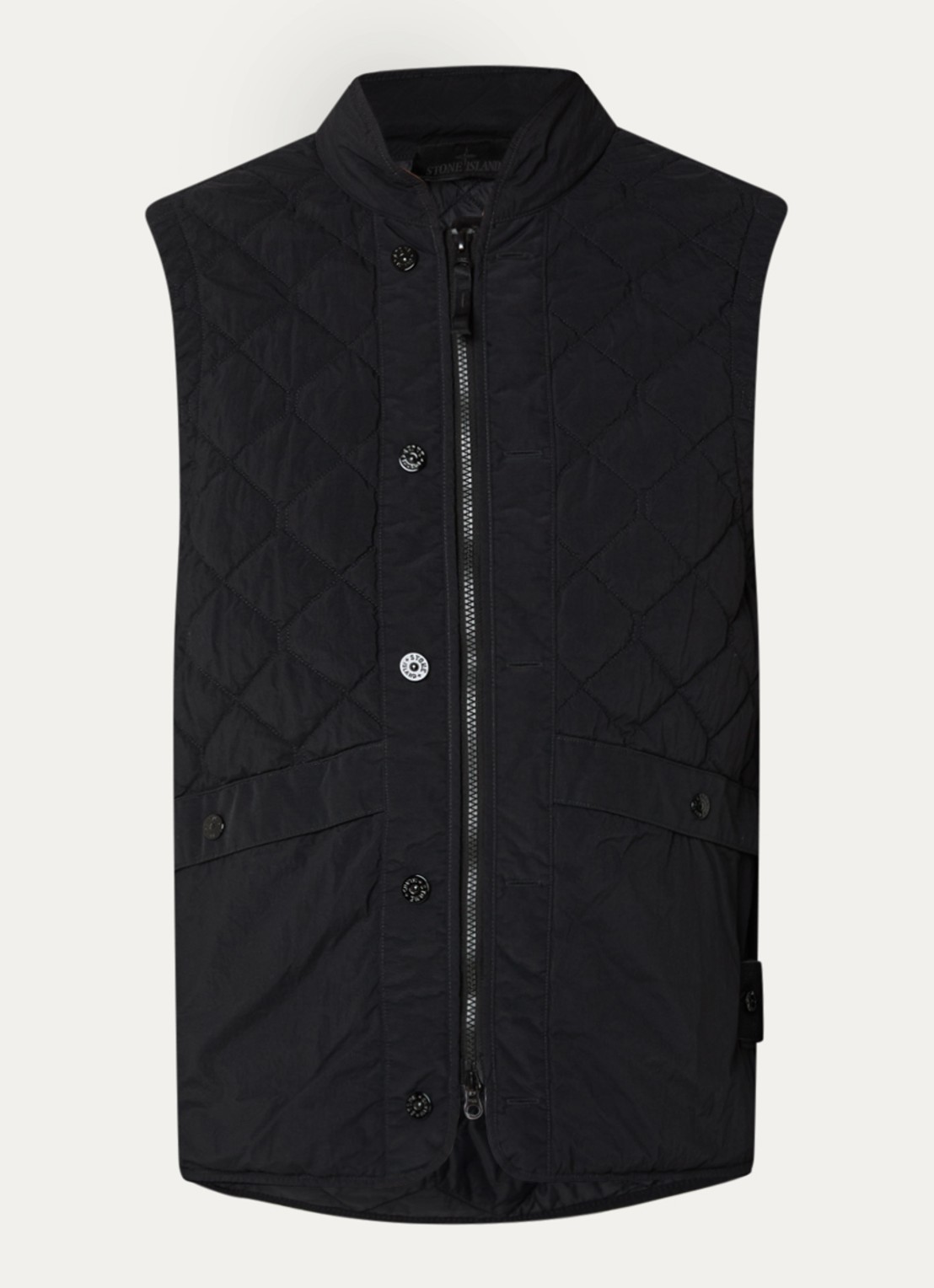 Stone Island S00F6 gewatteerde bodywarmer met quilt patroon - voorkant zwart