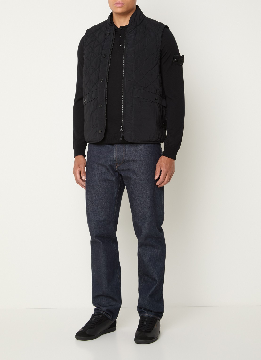 Stone Island S00F6 gewatteerde bodywarmer met quilt patroon - voorkant 2 zwart