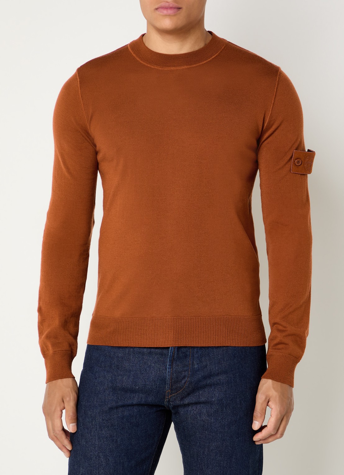 Stone Island S00FC fijngebreide trui van scheerwol met logo - detail 3 bruin