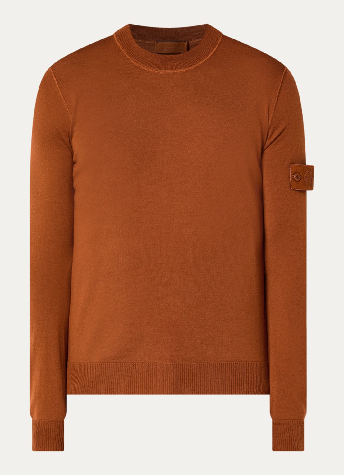 Stone Island S00FC fijngebreide trui van scheerwol met logo - voorkant bruin
