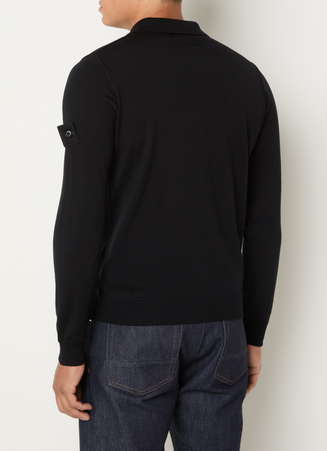 Stone Island S00FC regular fit polo van scheerwol - achterkant zwart