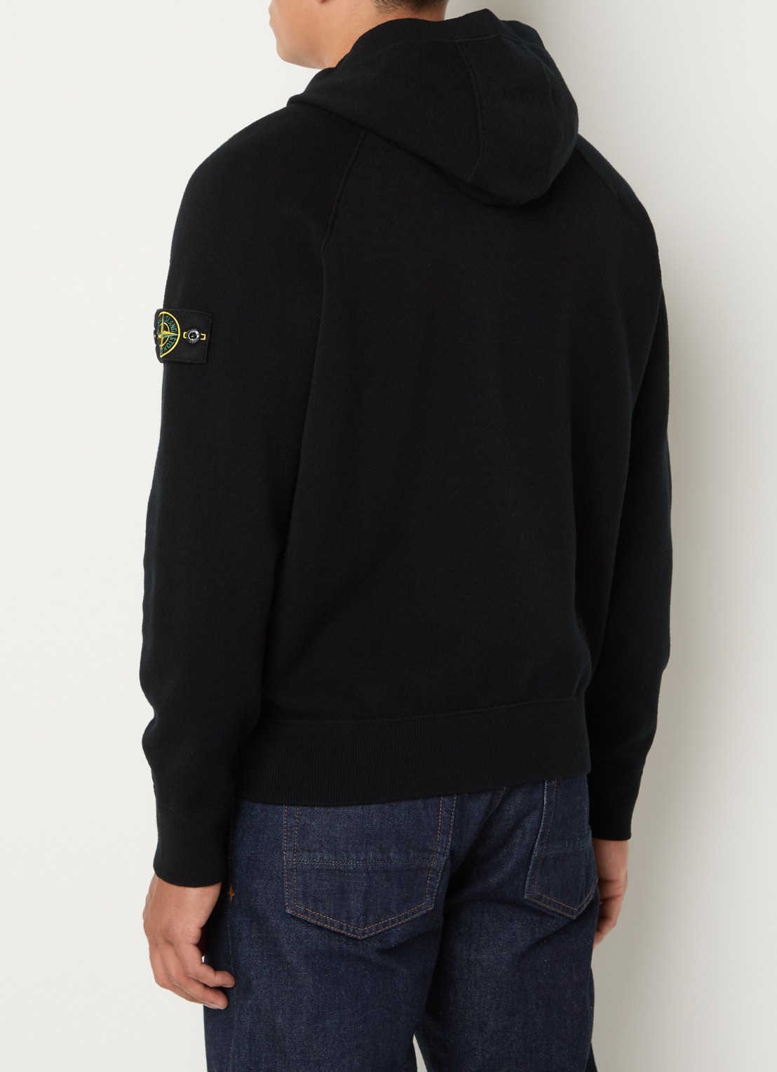 Stone Island S01A1 fijngebreid vest in scheerwolblend met logo - achterkant 6 zwart