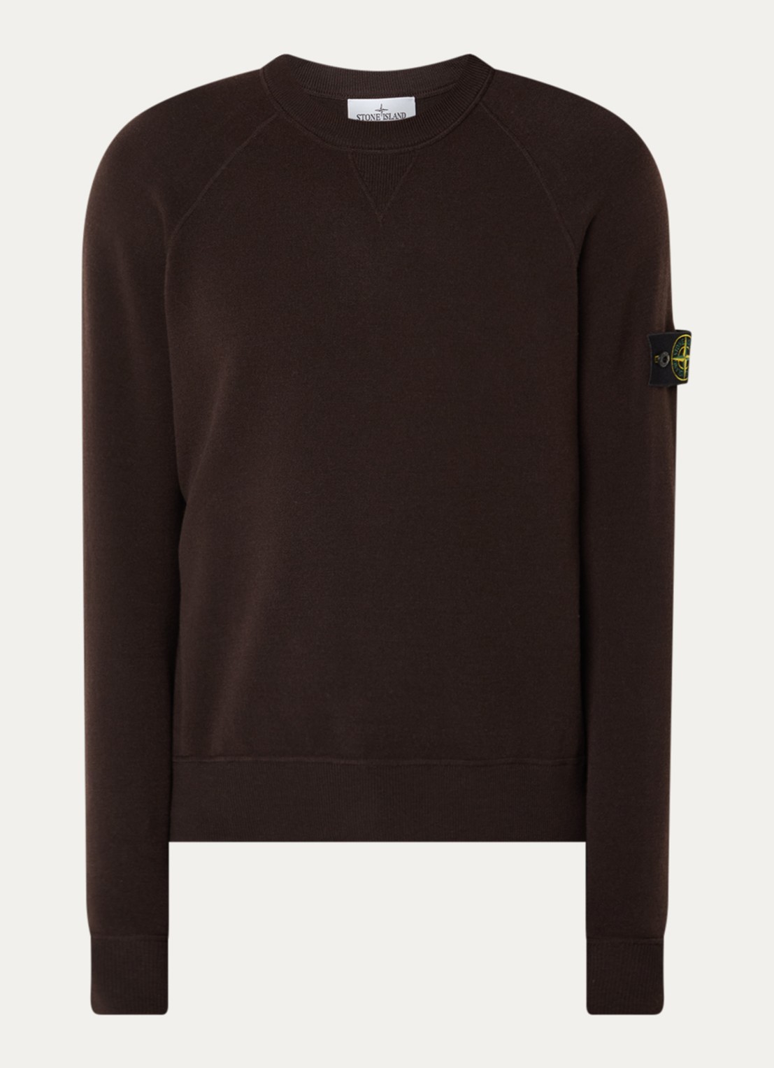 Stone Island S01A1 fijngebreide trui in scheerwolblend met logo - voorkant 4 bruin