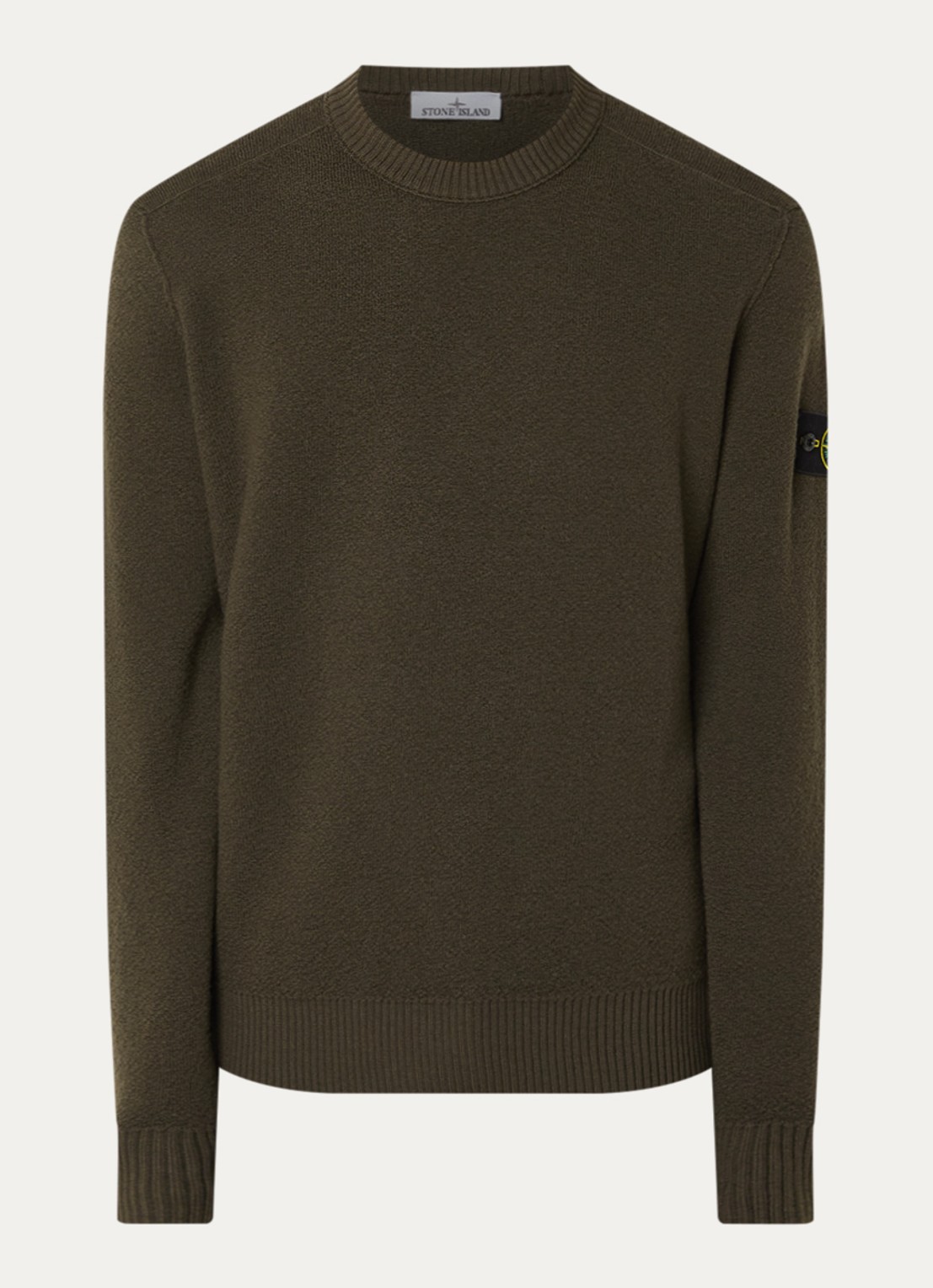Stone Island S01C4 grofgebreide trui van scheerwol met logo - voorkant 3 donkerbruin