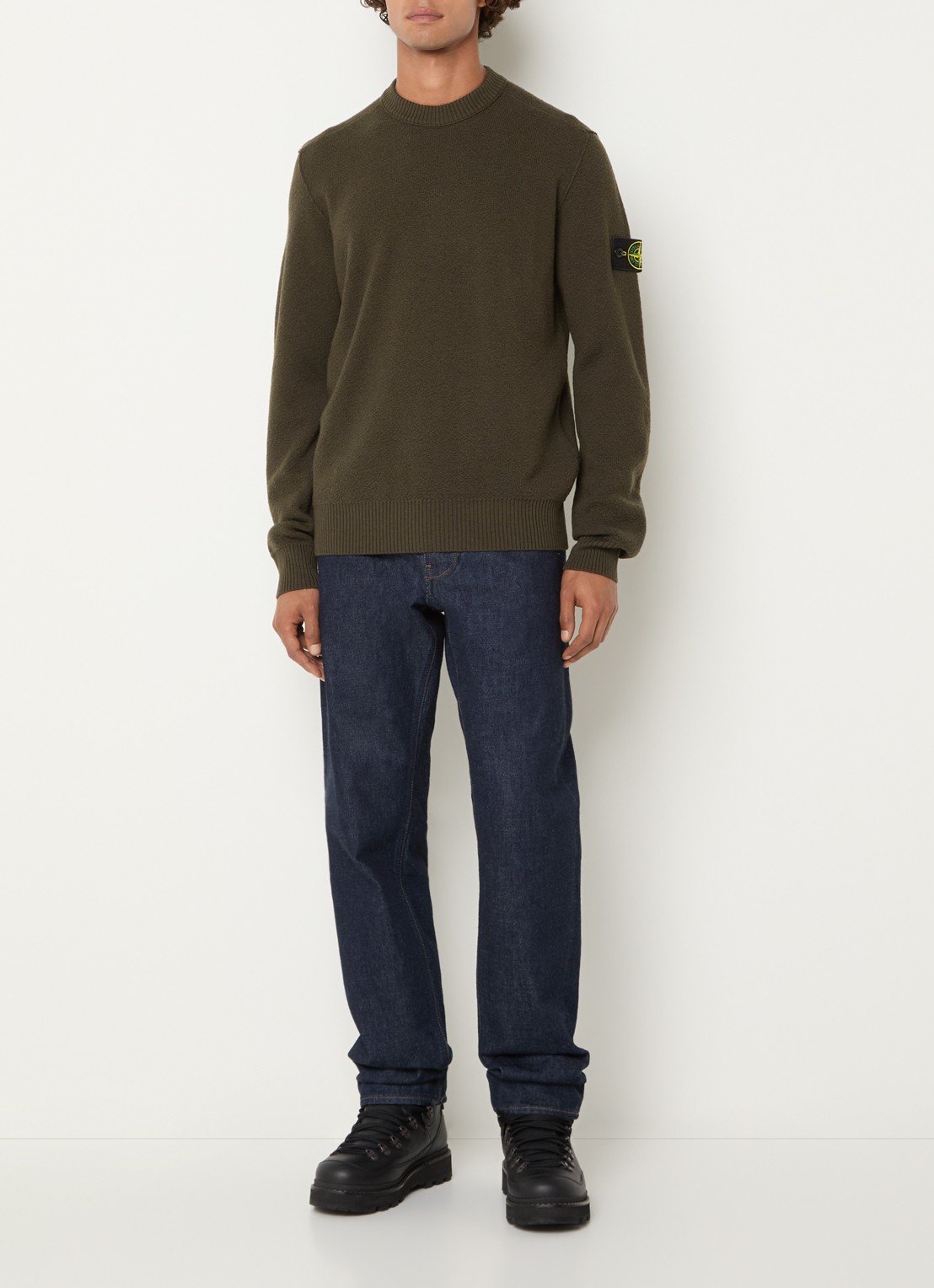 Stone Island S01C4 grofgebreide trui van scheerwol met logo - voorkant 4 donkerbruin
