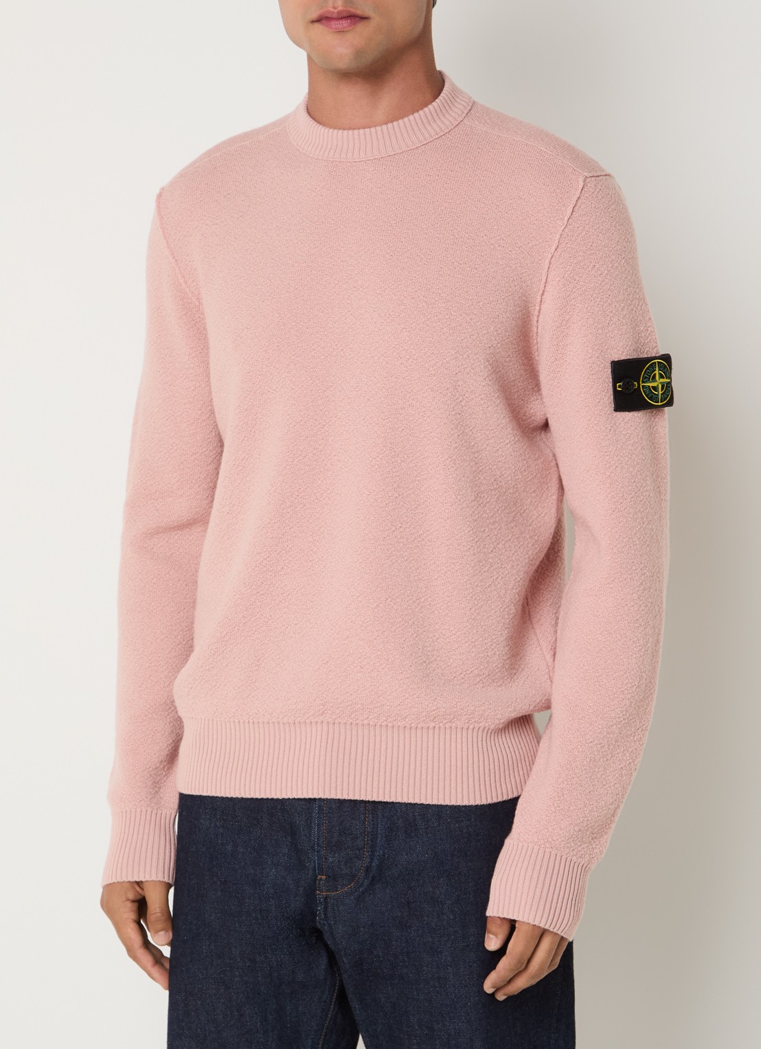 Stone Island S01C4 grofgebreide trui van scheerwol met logo - detail 2 roze