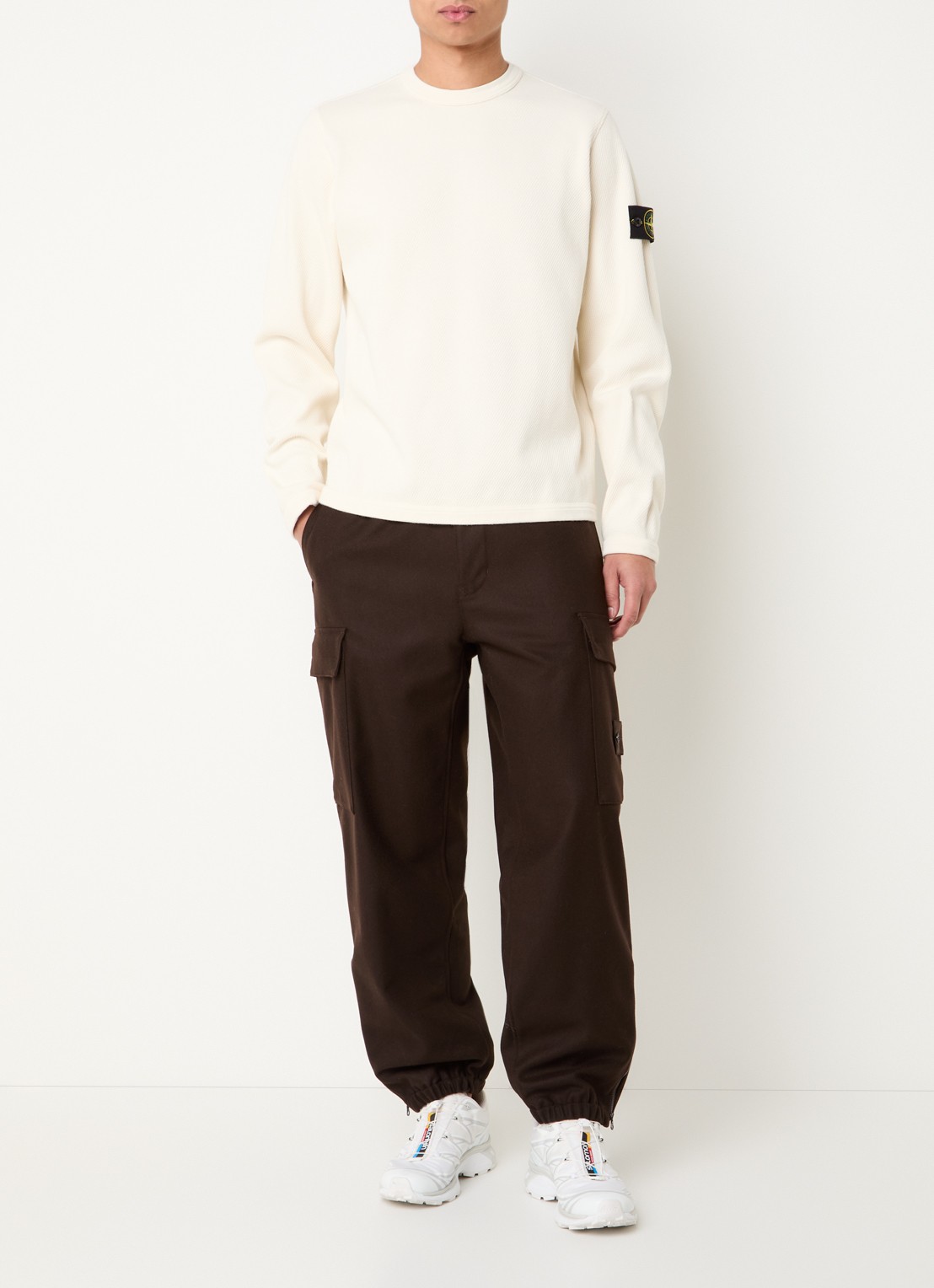 Stone Island S0297 sweater met logo - voorkant 2 creme