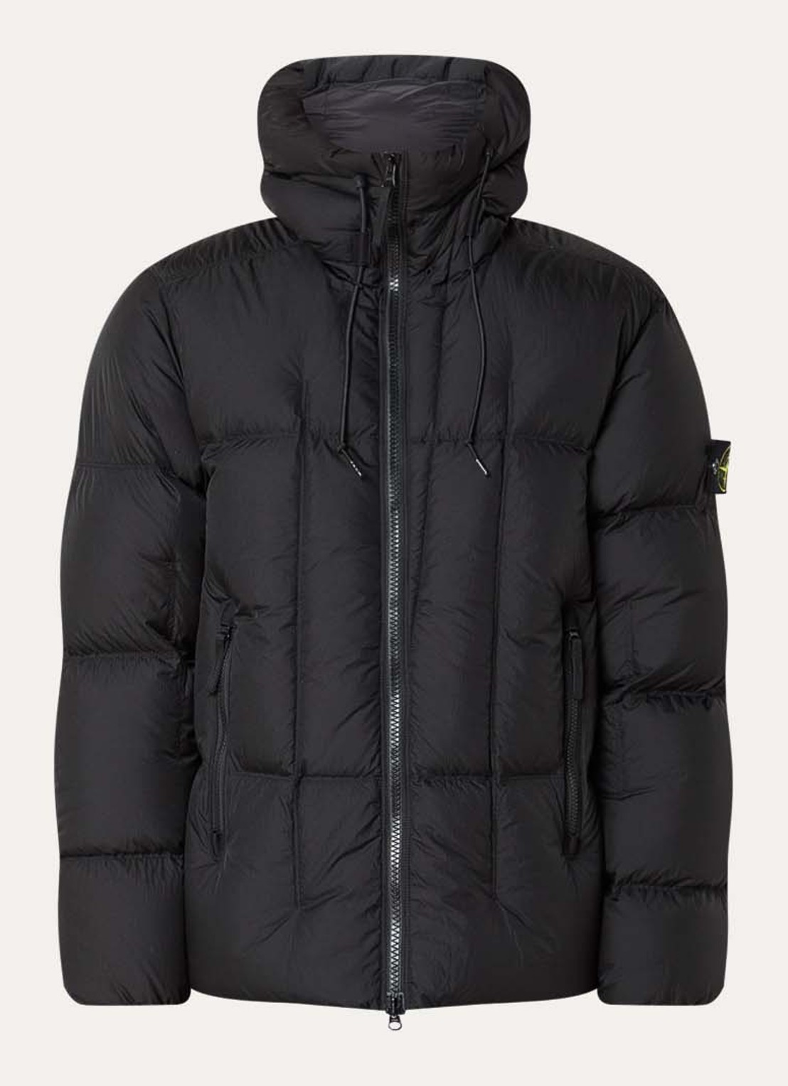 Stone Island S0302 puffer jack met donsvulling en capuchon - voorkant zwart