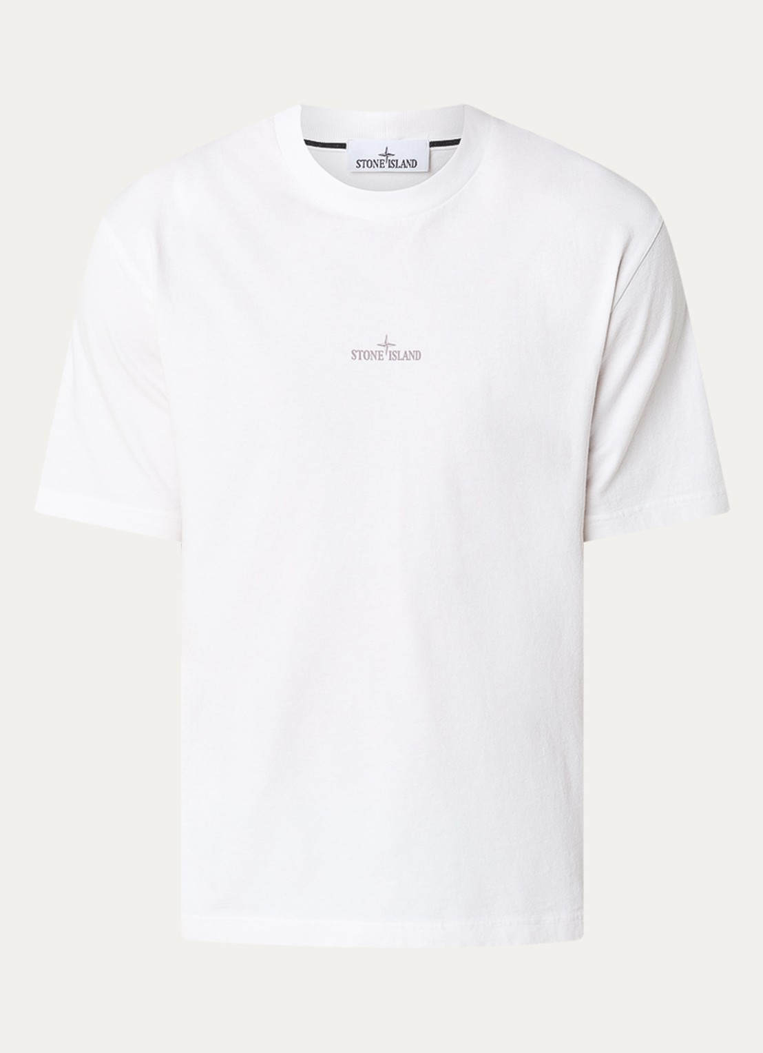 Stone Island S0374 T-shirt met logo- en backprint - voorkant wit