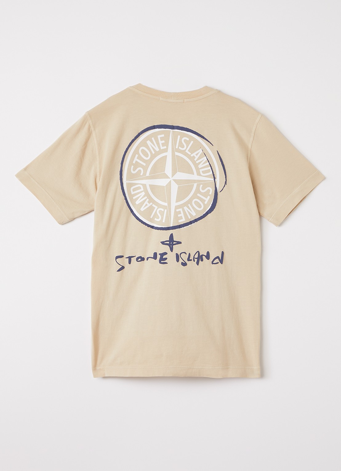 Stone Island S0377 T-shirt met logo- en backprint - voorkant 2 beige