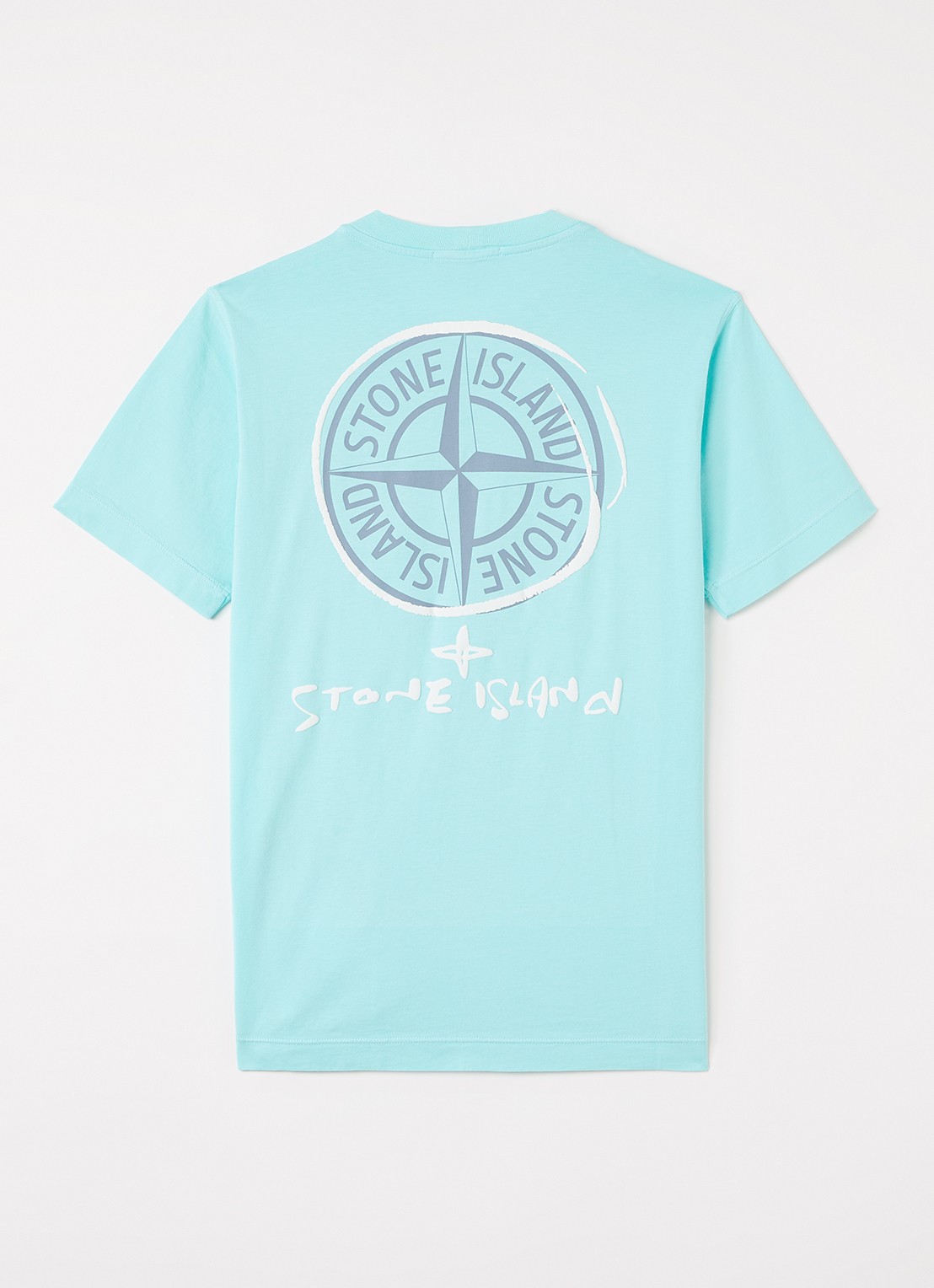 Stone Island S0377 T-shirt met logo- en backprint - voorkant 2 turquoise